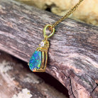 Sterling Silver Gold plated Opal triplet 13x8mm pear shape and cubic zirconia pendant - Masterpiece Jewellery Opal & Gems Sydney Australia | Online Shop