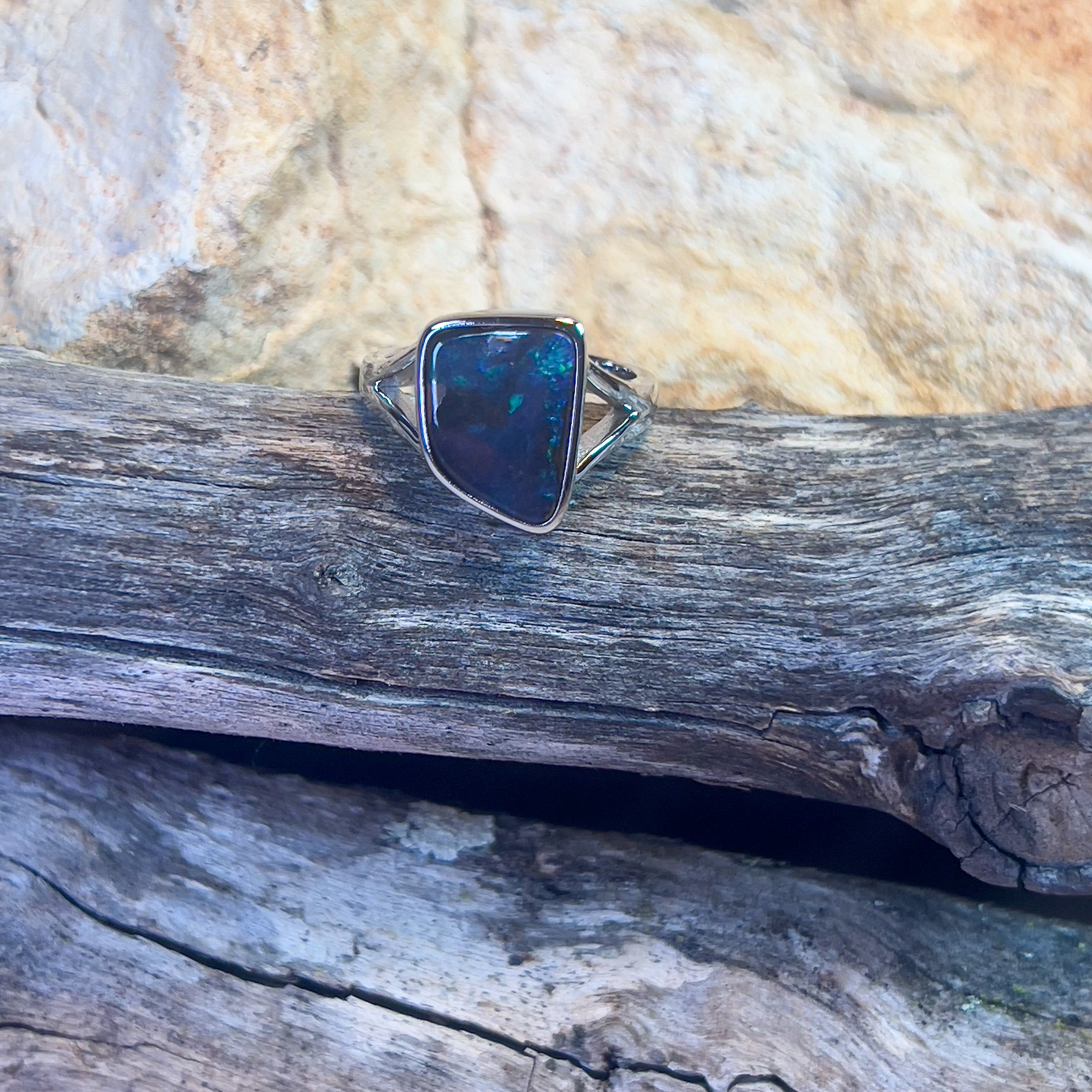 Sterling Silver Boulder opal 4.9ct bezel set ring - Masterpiece Jewellery Opal & Gems Sydney Australia | Online Shop