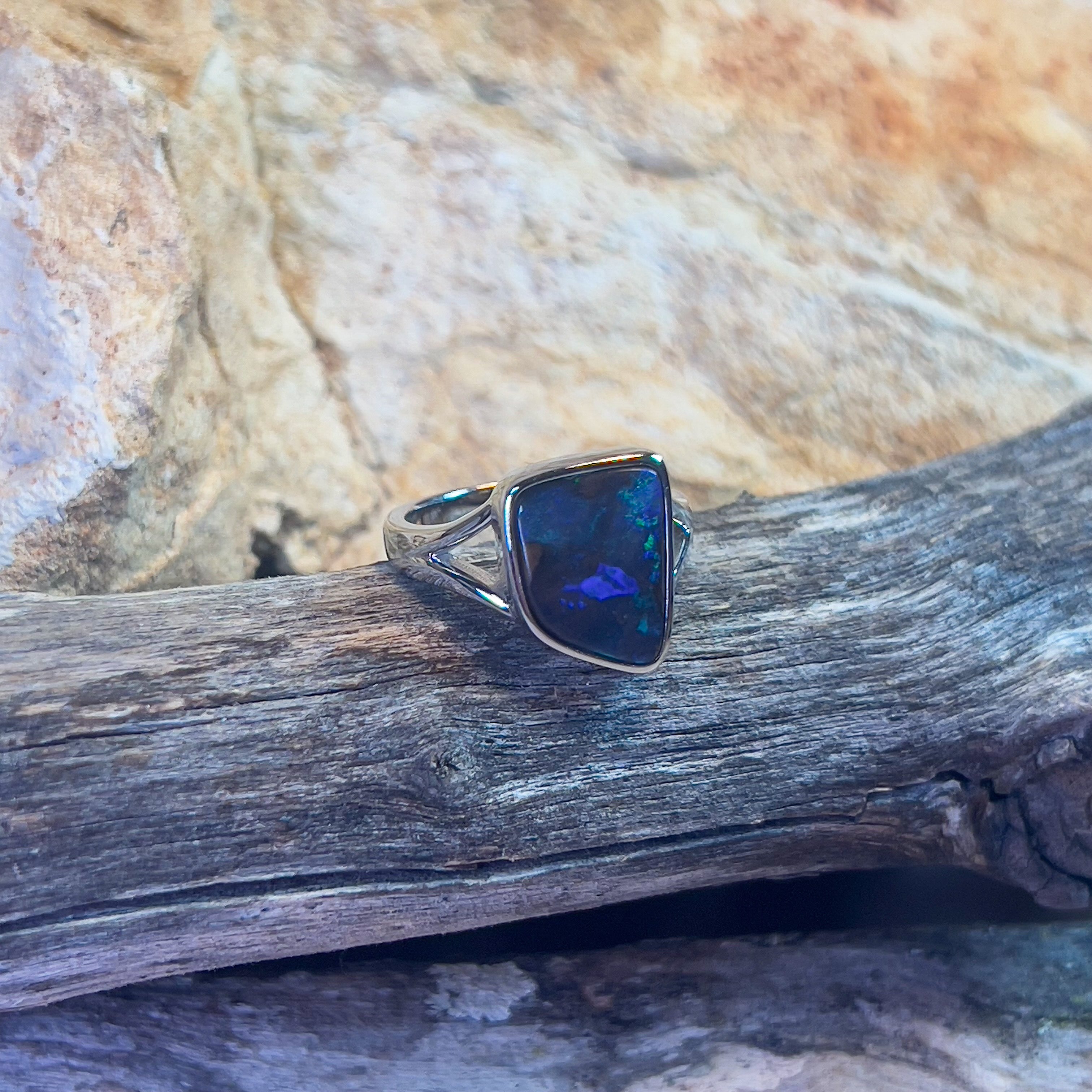 Sterling Silver Boulder opal 4.9ct bezel set ring - Masterpiece Jewellery Opal & Gems Sydney Australia | Online Shop