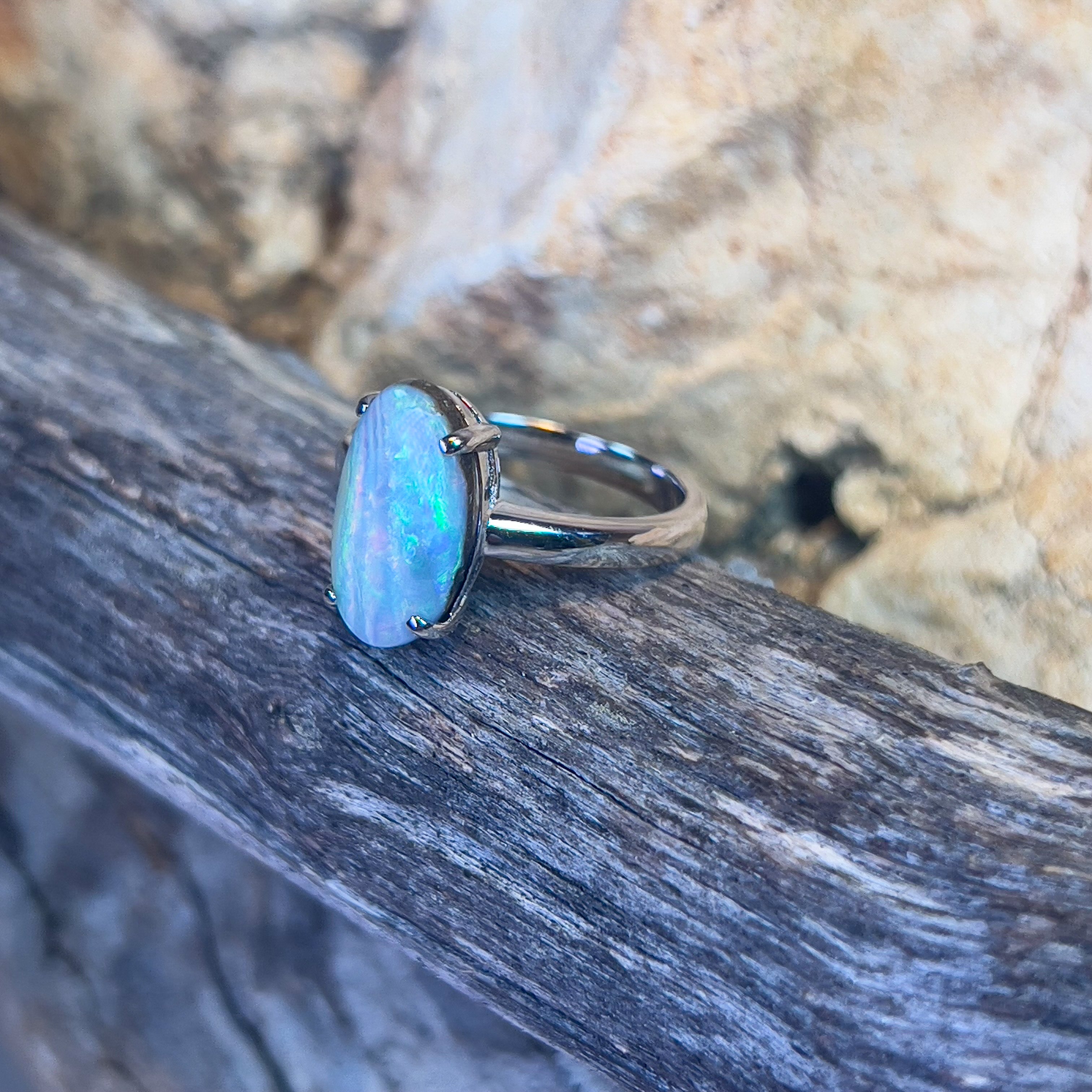 Sterling Silver Boulder Opal 2.9ct Oval claw set ring - Masterpiece Jewellery Opal & Gems Sydney Australia | Online Shop