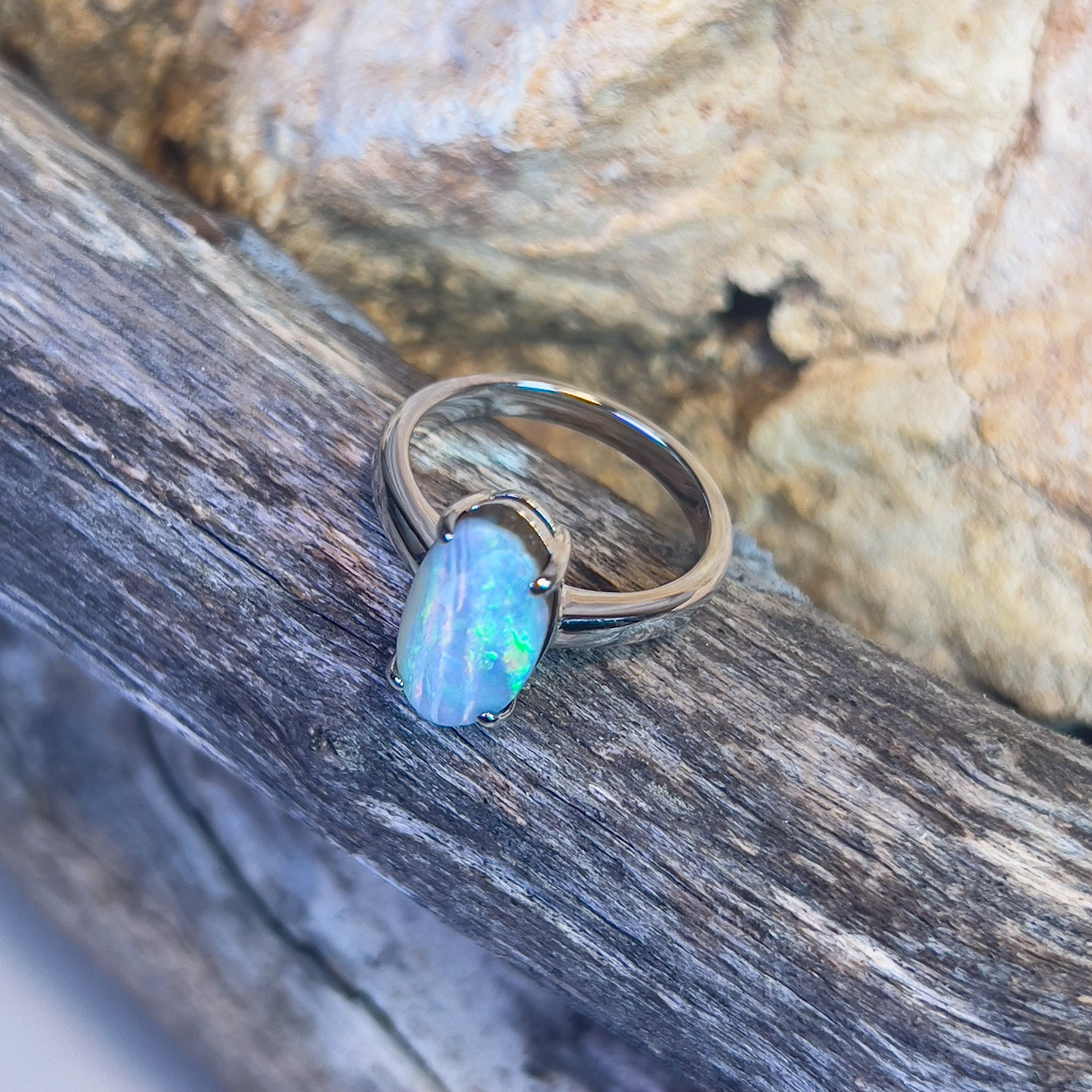 Sterling Silver Boulder Opal 2.9ct Oval claw set ring - Masterpiece Jewellery Opal & Gems Sydney Australia | Online Shop