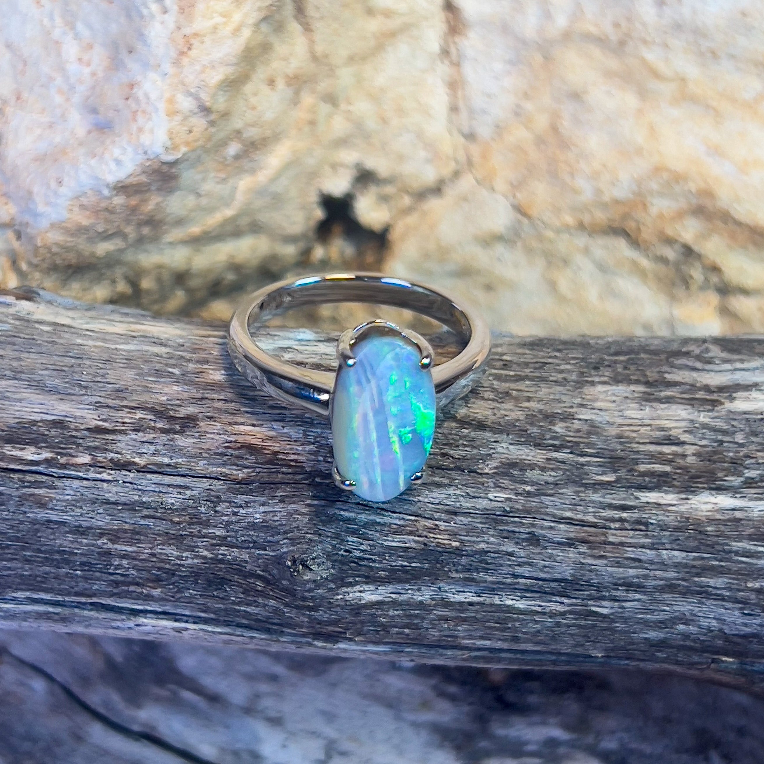 Sterling Silver Boulder Opal 2.9ct Oval claw set ring - Masterpiece Jewellery Opal & Gems Sydney Australia | Online Shop