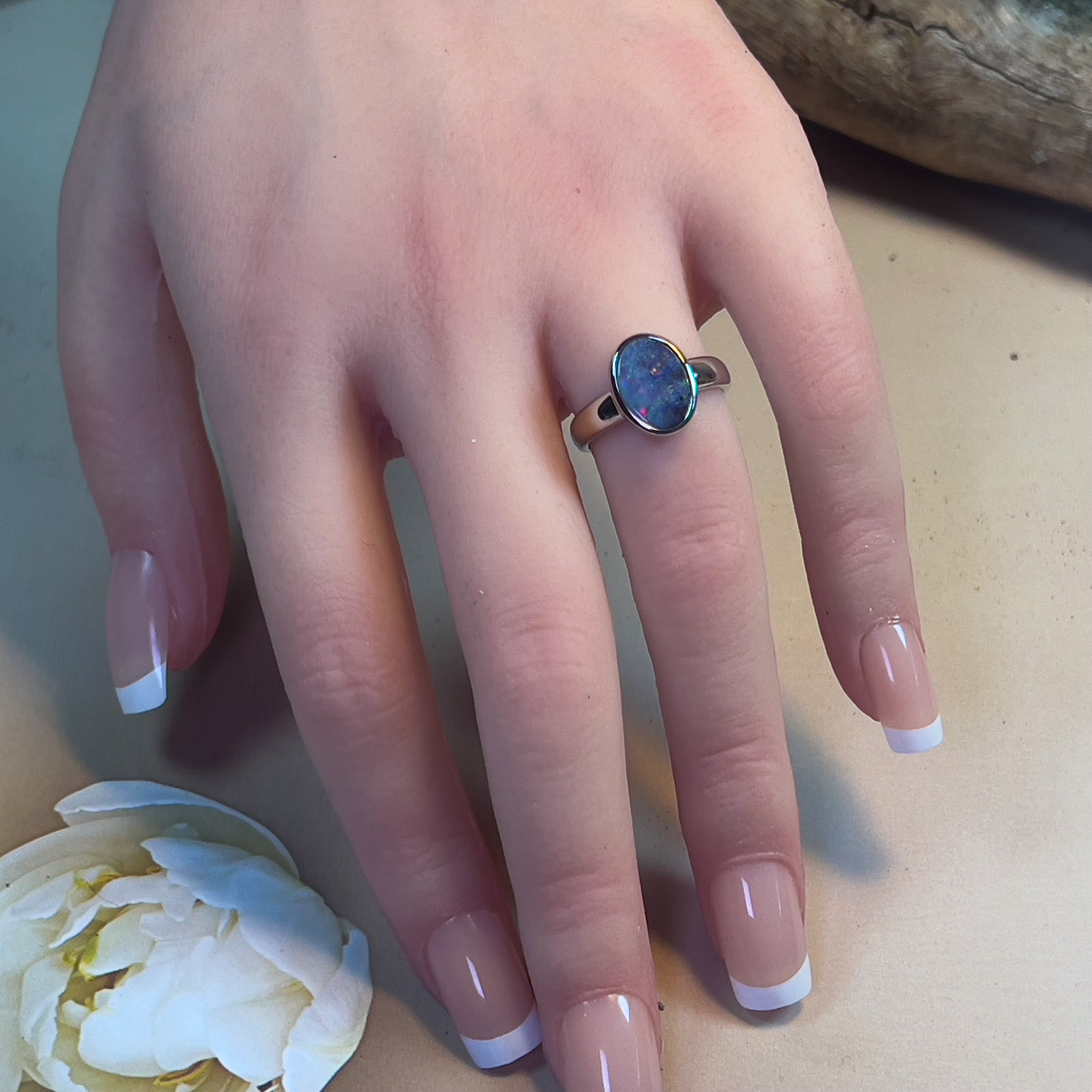 Sterling Silver Oval boulder opal 1.84ct bezel ring - Masterpiece Jewellery Opal & Gems Sydney Australia | Online Shop
