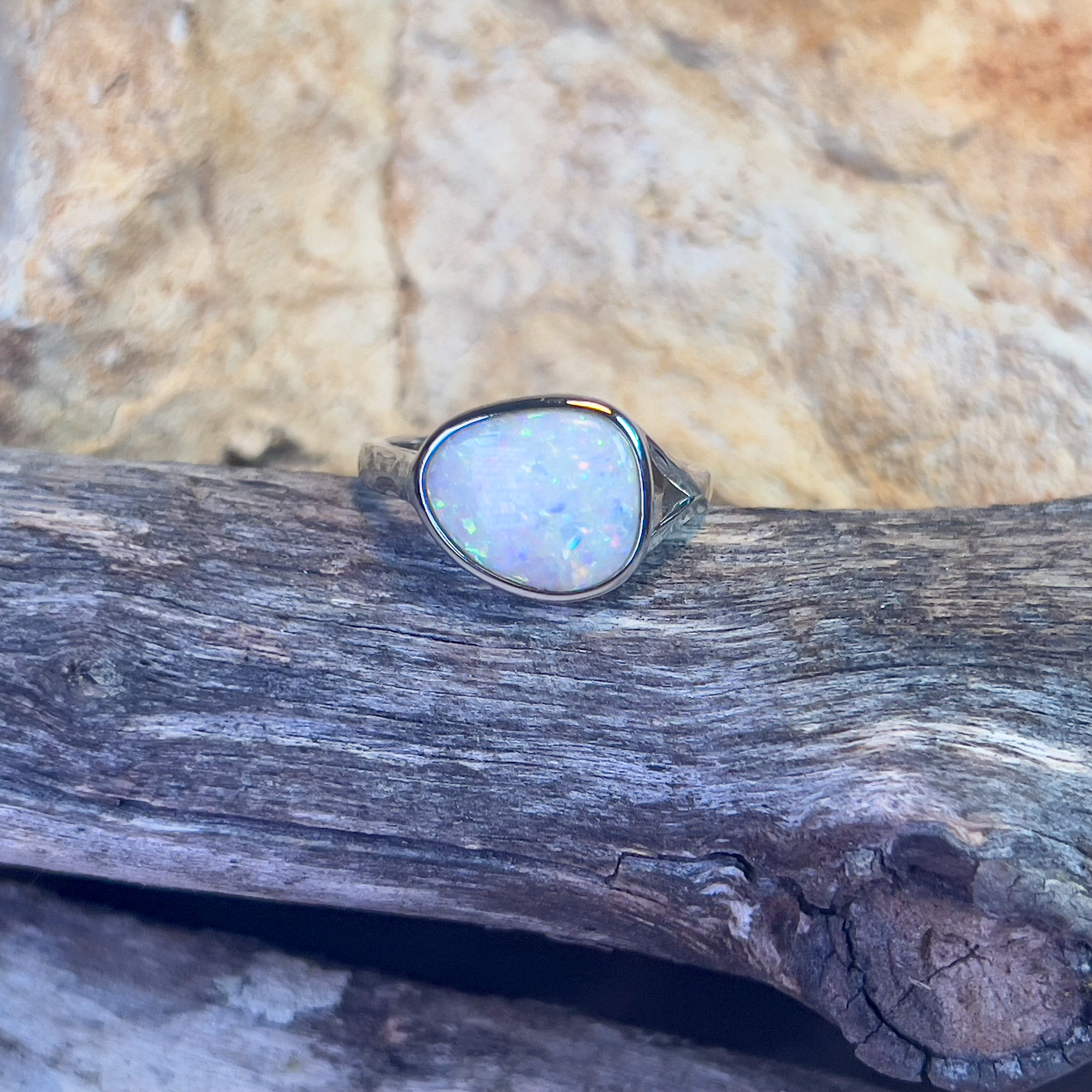 Sterling Silver bezel set white opal 2.2ct ring - Masterpiece Jewellery Opal & Gems Sydney Australia | Online Shop