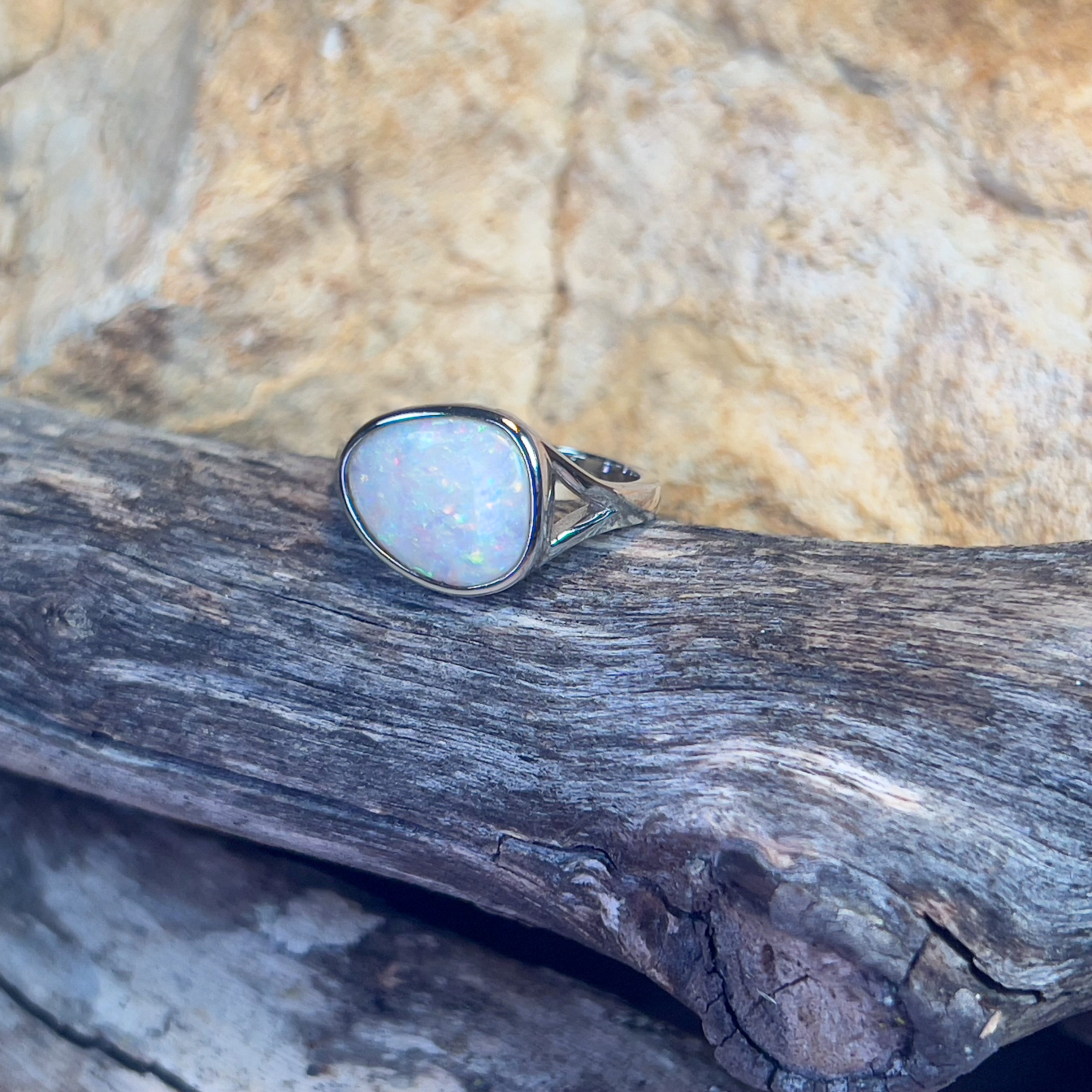 Sterling Silver bezel set white opal 2.2ct ring - Masterpiece Jewellery Opal & Gems Sydney Australia | Online Shop