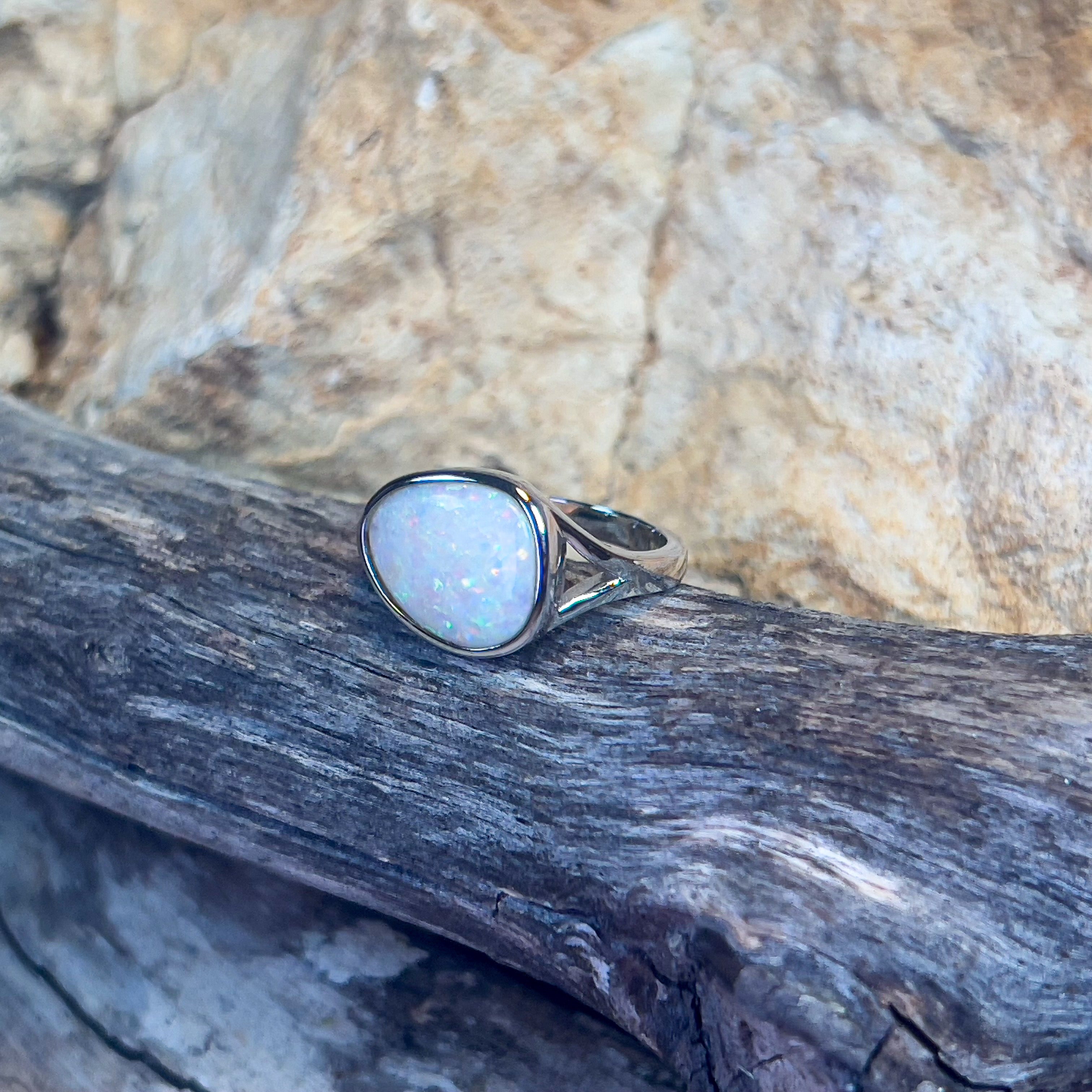 Sterling Silver bezel set white opal 2.2ct ring - Masterpiece Jewellery Opal & Gems Sydney Australia | Online Shop