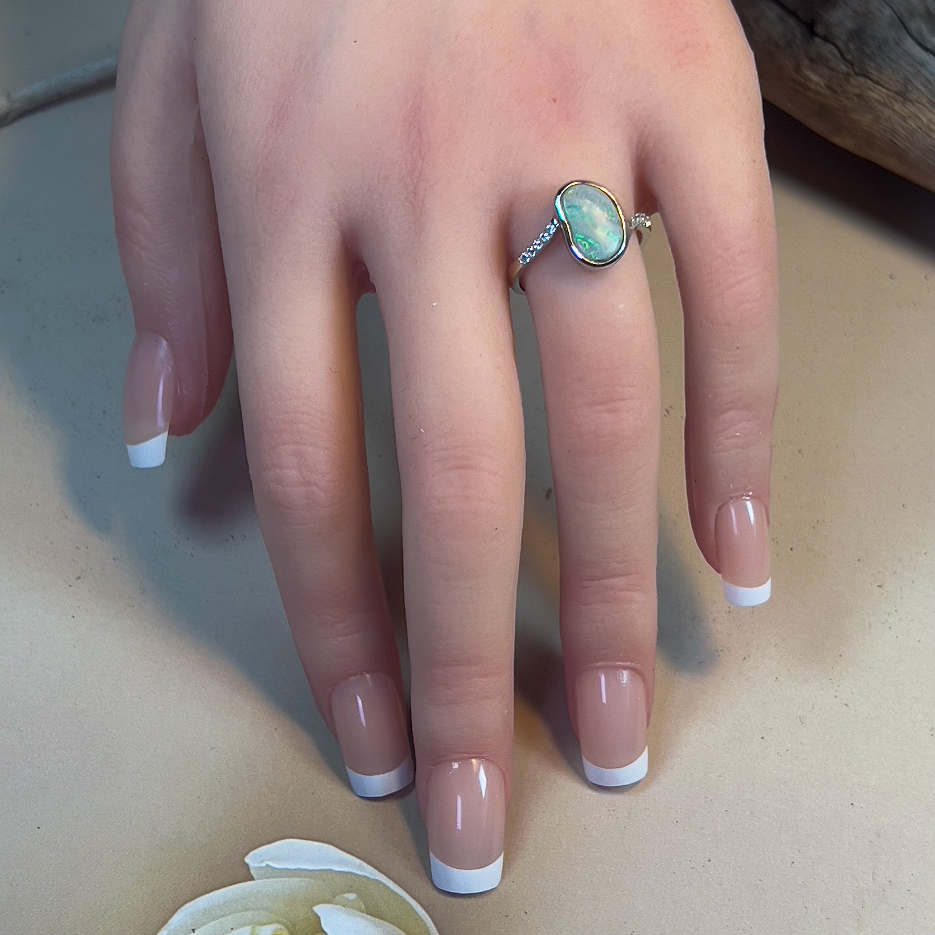 Sterling Silver freeform light opal 1.02ct ring - Masterpiece Jewellery Opal & Gems Sydney Australia | Online Shop