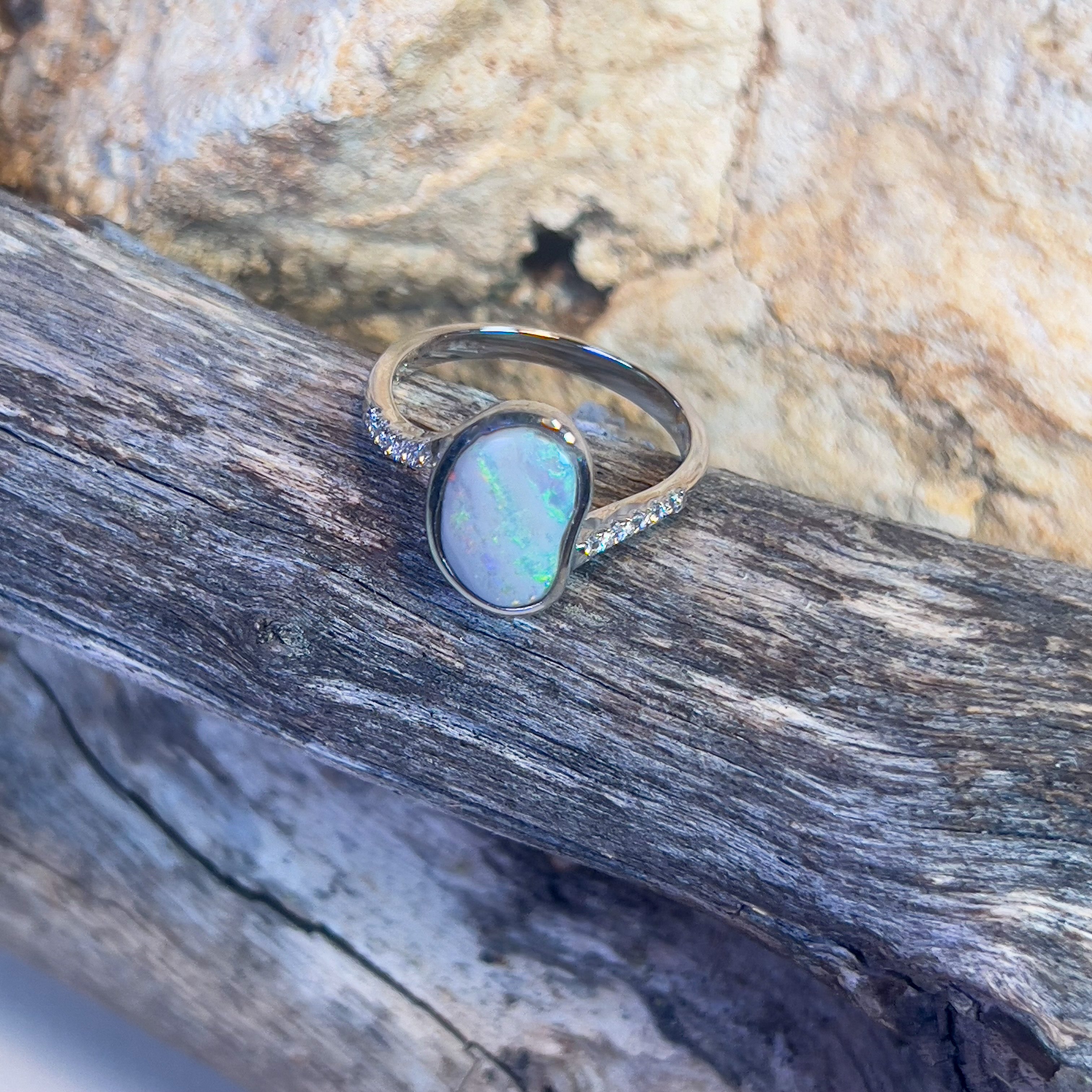 Sterling Silver freeform light opal 1.02ct ring - Masterpiece Jewellery Opal & Gems Sydney Australia | Online Shop