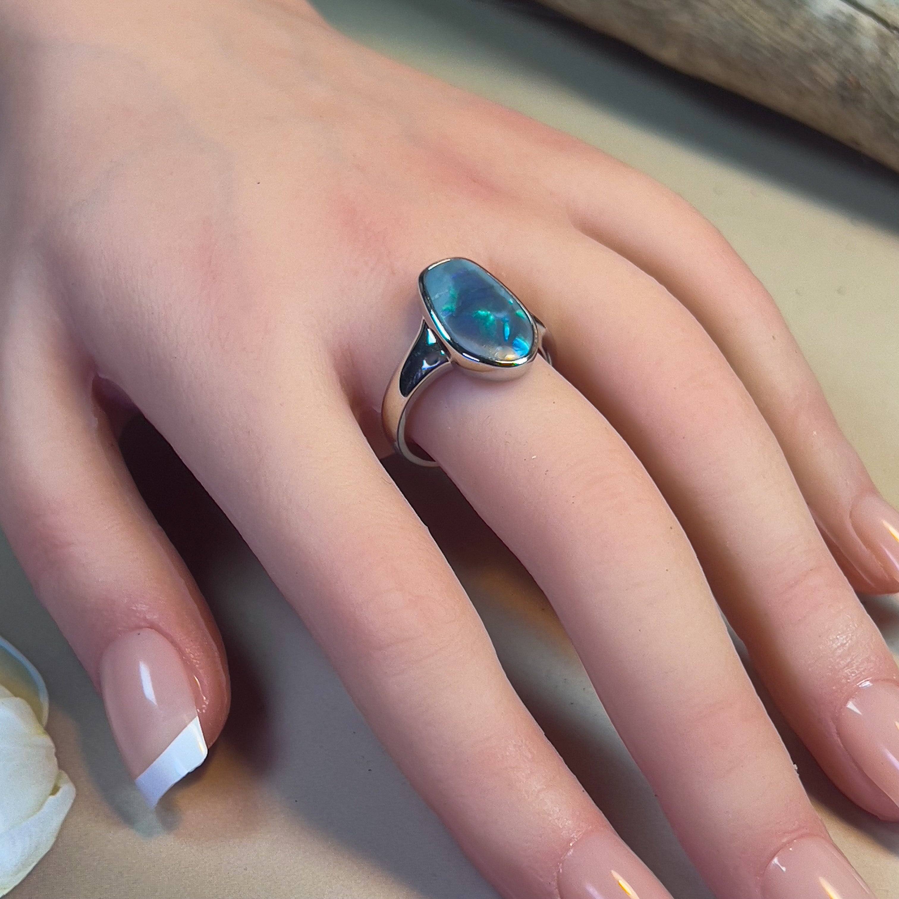 Sterling Silver Black Opal freeform 2.9ct ring - Masterpiece Jewellery Opal & Gems Sydney Australia | Online Shop