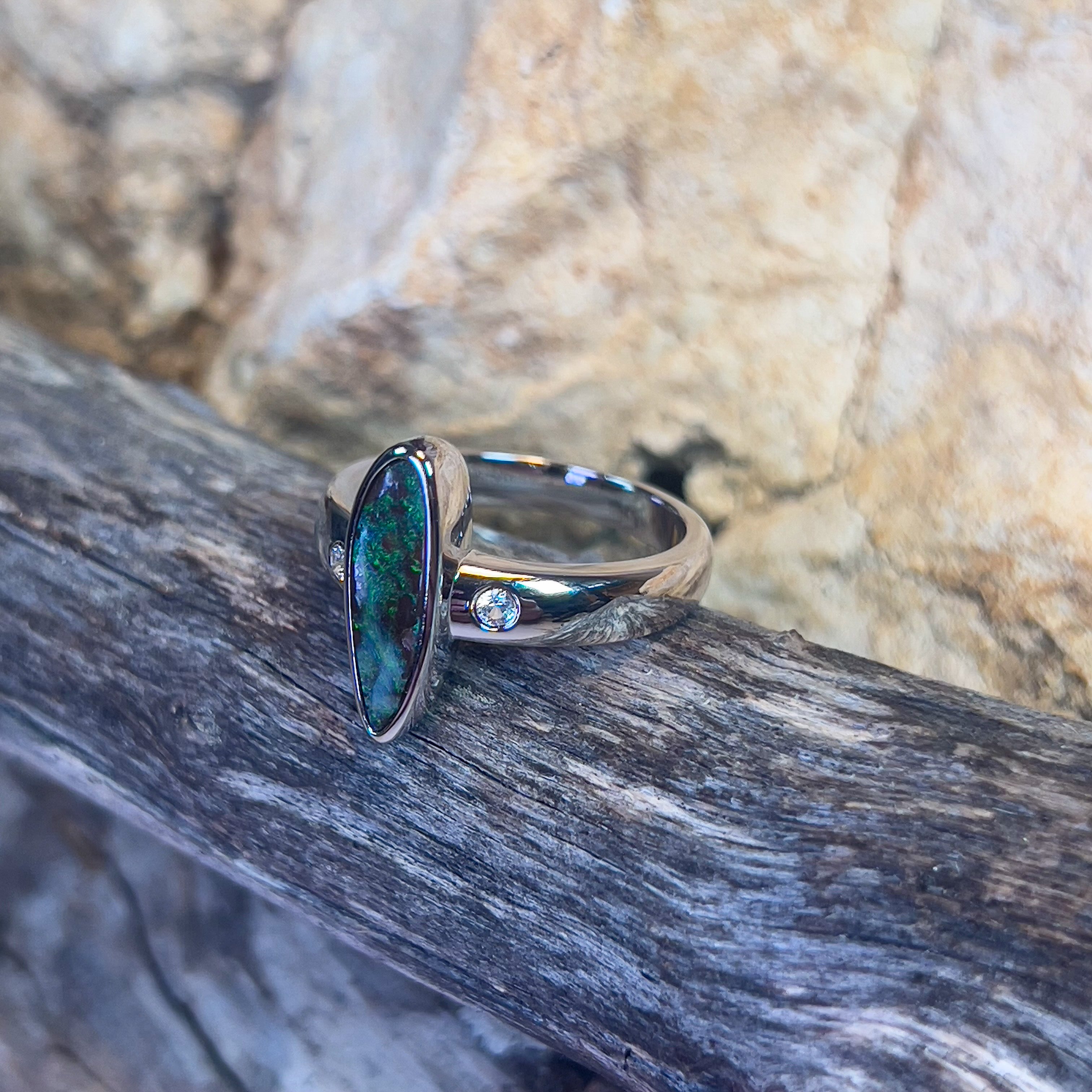 Sterling Silver Boulder Opal 1.3ct long ring - Masterpiece Jewellery Opal & Gems Sydney Australia | Online Shop