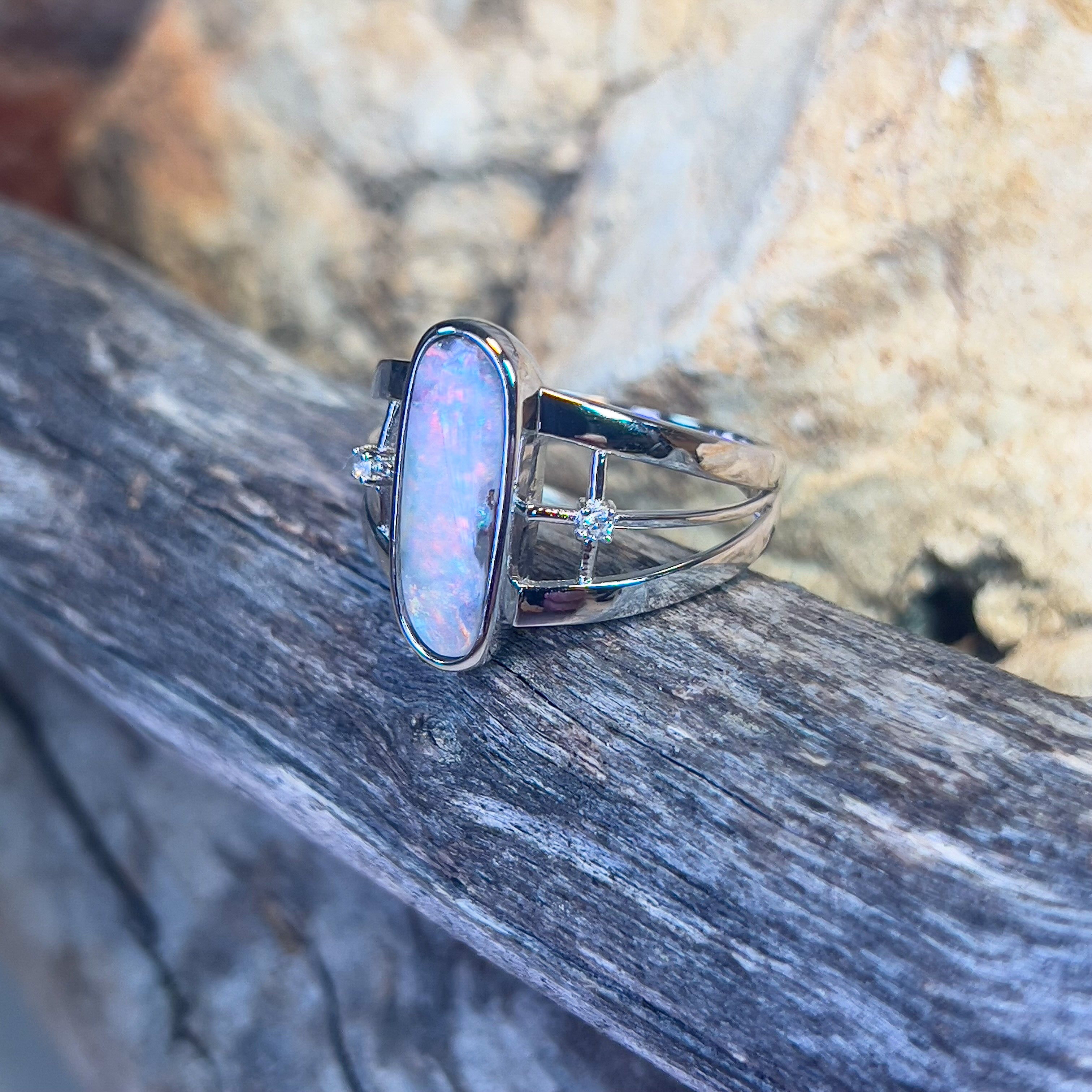 Sterling Silver broad Boulder Opal 2.47ct ring - Masterpiece Jewellery Opal & Gems Sydney Australia | Online Shop