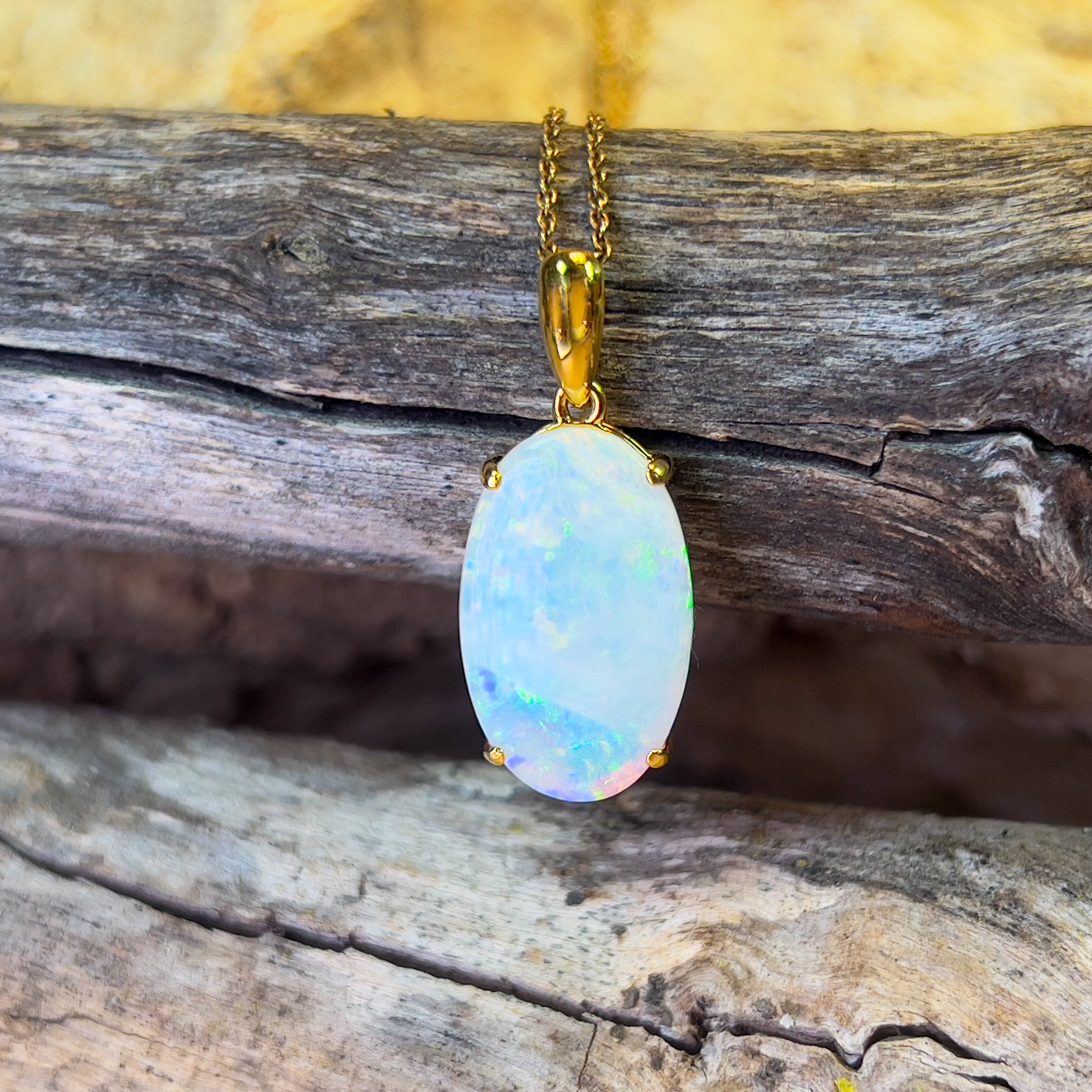 Gold plated sterling silver 4.85ct White Opal claw set pendant - Masterpiece Jewellery Opal & Gems Sydney Australia | Online Shop