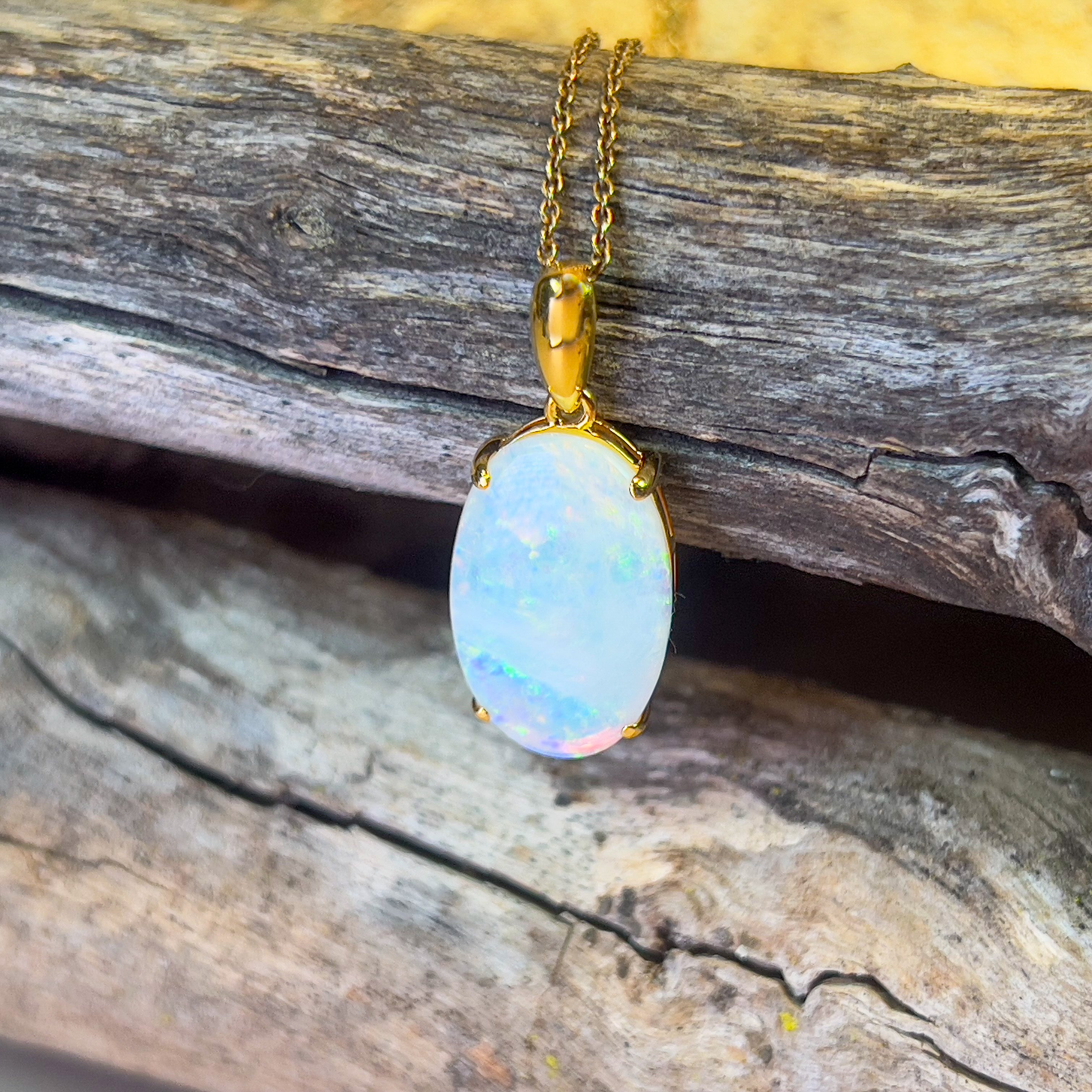 Gold plated sterling silver 4.85ct White Opal claw set pendant - Masterpiece Jewellery Opal & Gems Sydney Australia | Online Shop