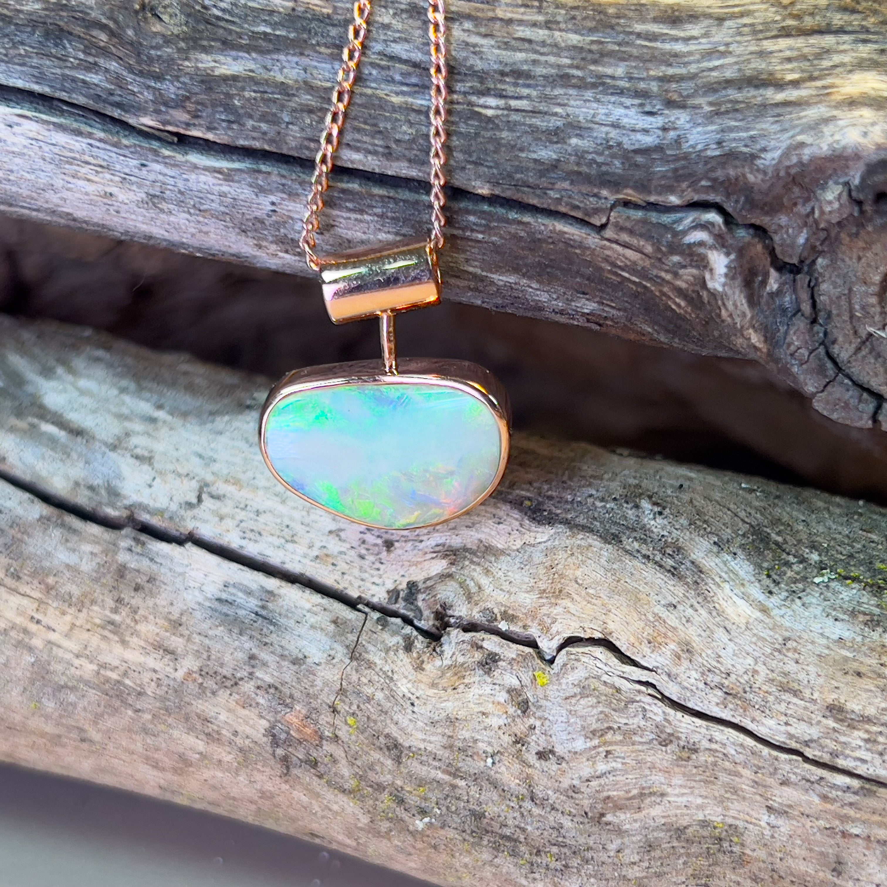 Rose Gold plated sterling silver Crystal opal 2.3ct bezel set pendant - Masterpiece Jewellery Opal & Gems Sydney Australia | Online Shop