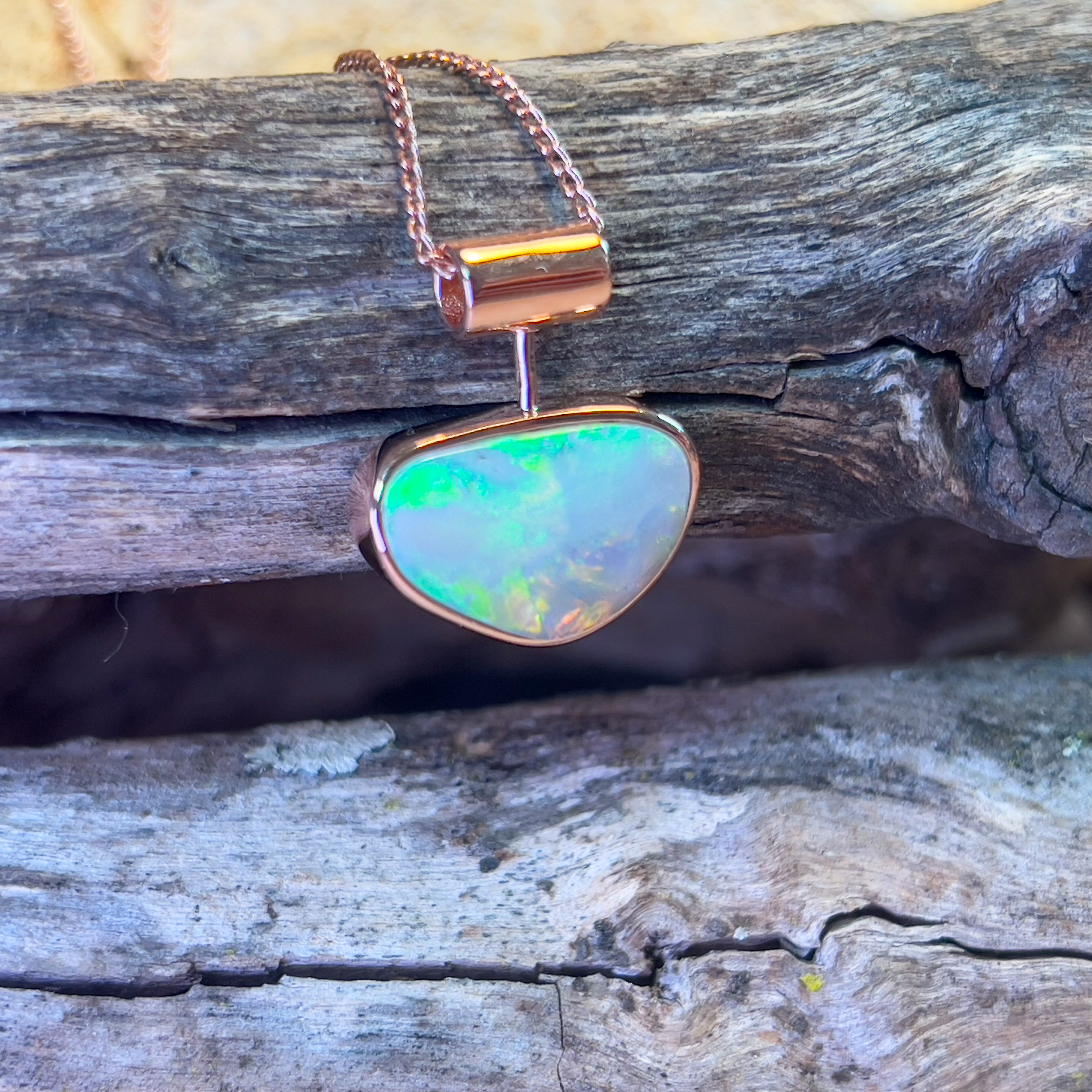 Rose Gold plated sterling silver Crystal opal 2.3ct bezel set pendant - Masterpiece Jewellery Opal & Gems Sydney Australia | Online Shop