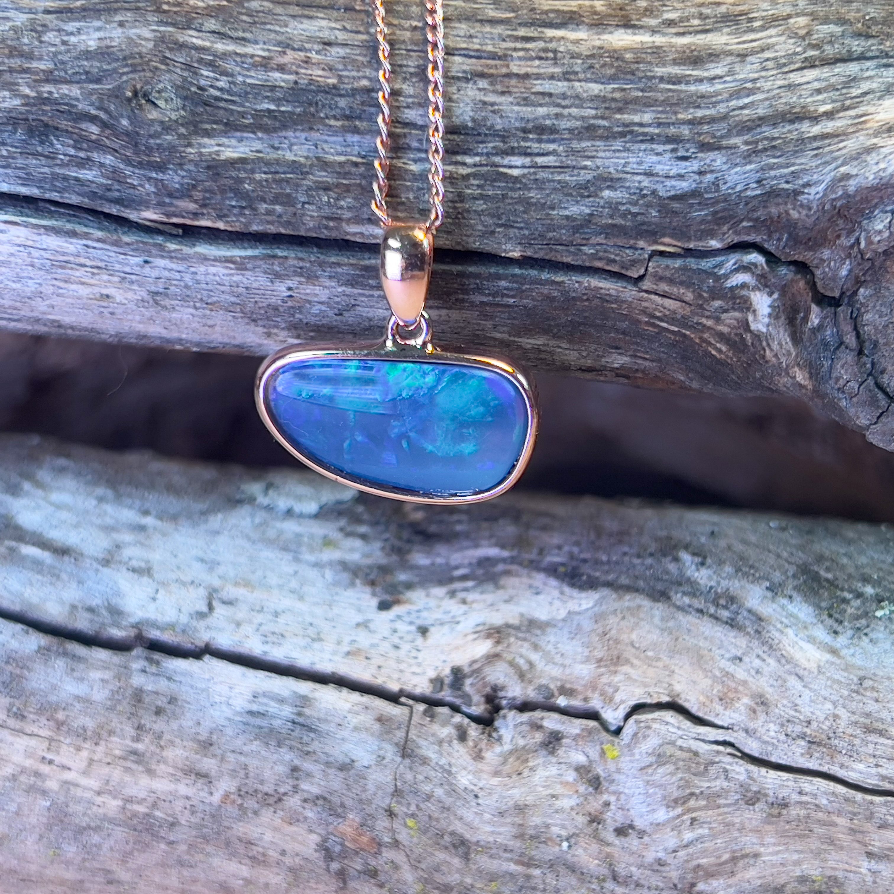 Rose Gold plated Sterling Silver bezel set Light Opal 2.05ct pendant - Masterpiece Jewellery Opal & Gems Sydney Australia | Online Shop