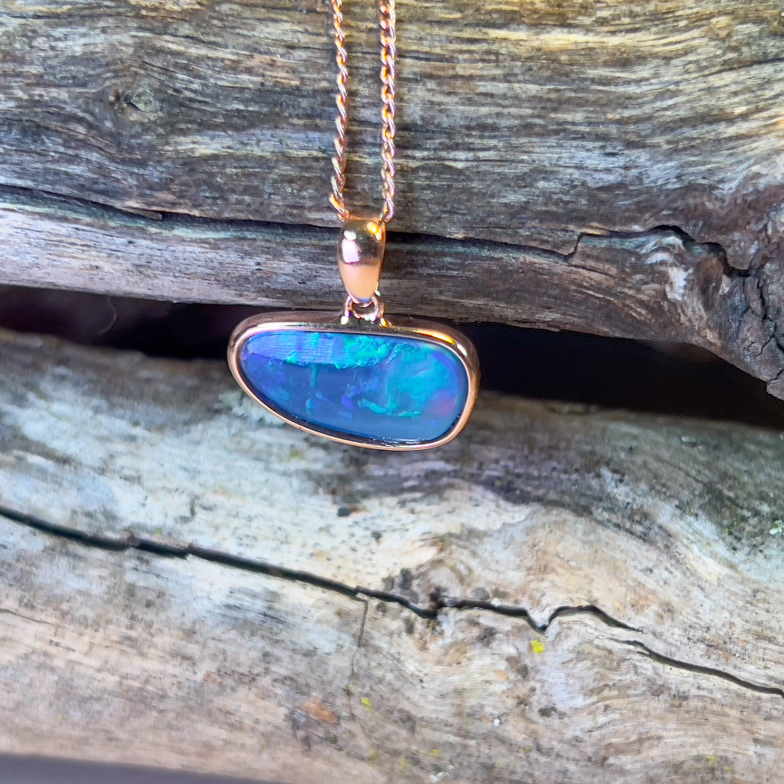 Rose Gold plated Sterling Silver bezel set Light Opal 2.05ct pendant - Masterpiece Jewellery Opal & Gems Sydney Australia | Online Shop