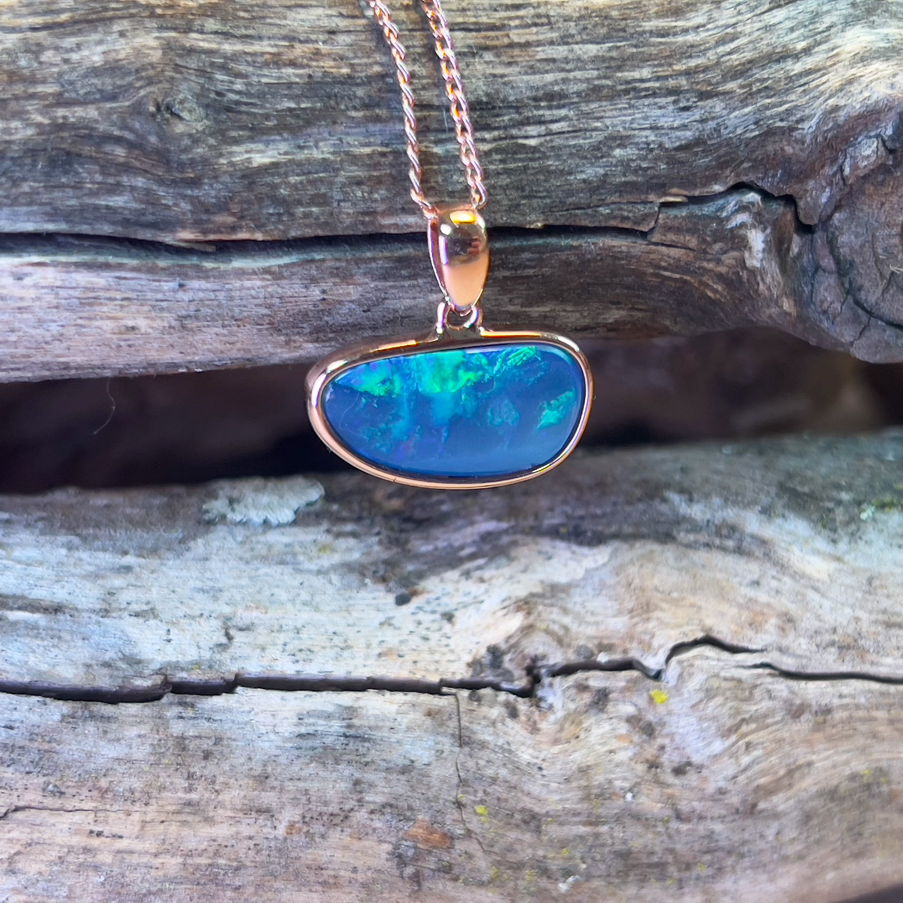 Rose Gold plated Sterling Silver bezel set Light Opal 2.05ct pendant - Masterpiece Jewellery Opal & Gems Sydney Australia | Online Shop