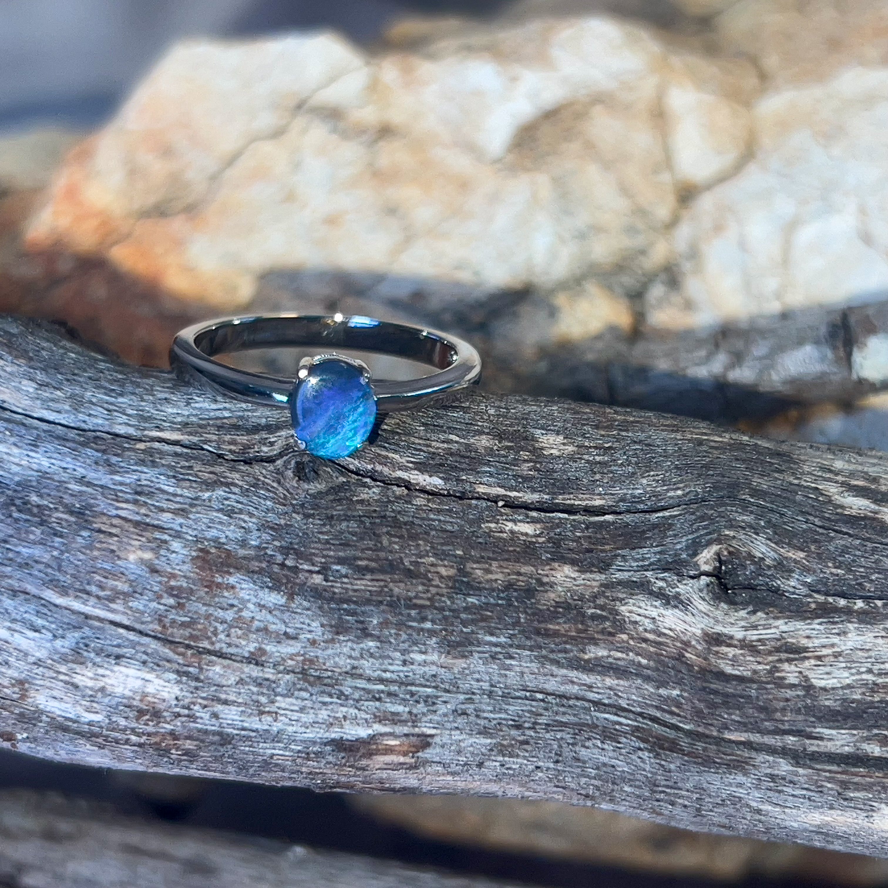 Sterling Silver Solitaire black opal 0.34ct ring - Masterpiece Jewellery Opal & Gems Sydney Australia | Online Shop