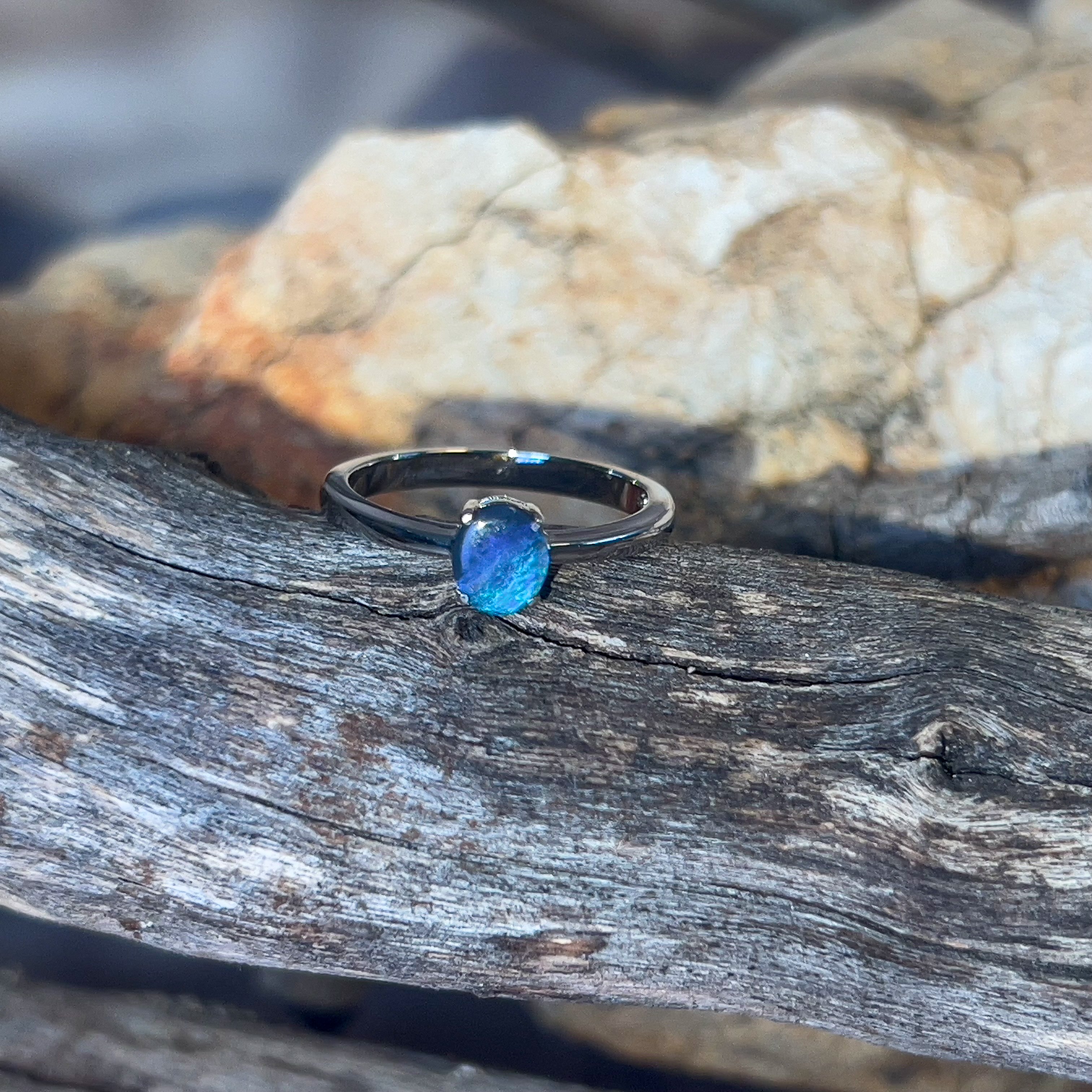 Sterling Silver Solitaire black opal 0.34ct ring - Masterpiece Jewellery Opal & Gems Sydney Australia | Online Shop