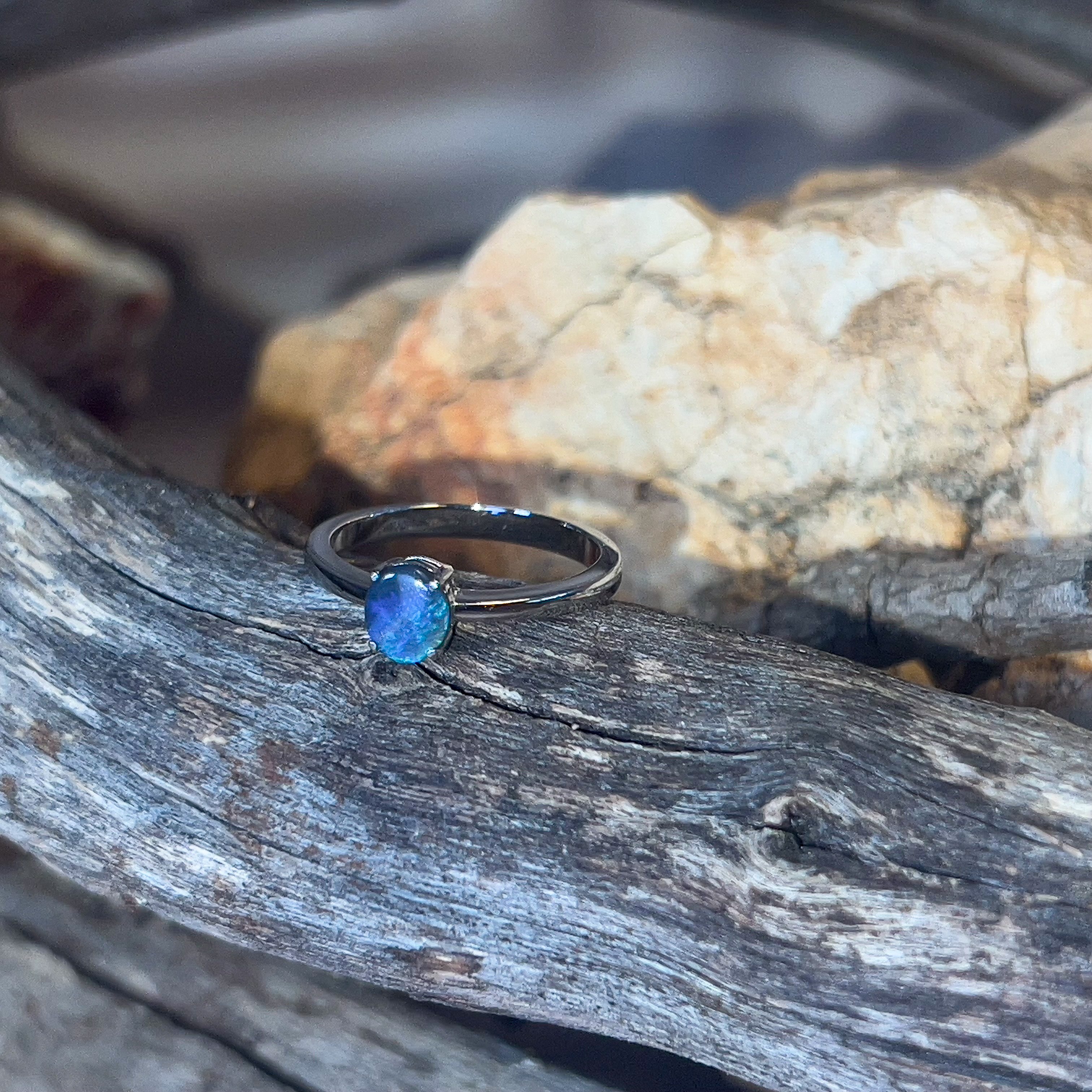 Sterling Silver Solitaire black opal 0.34ct ring - Masterpiece Jewellery Opal & Gems Sydney Australia | Online Shop