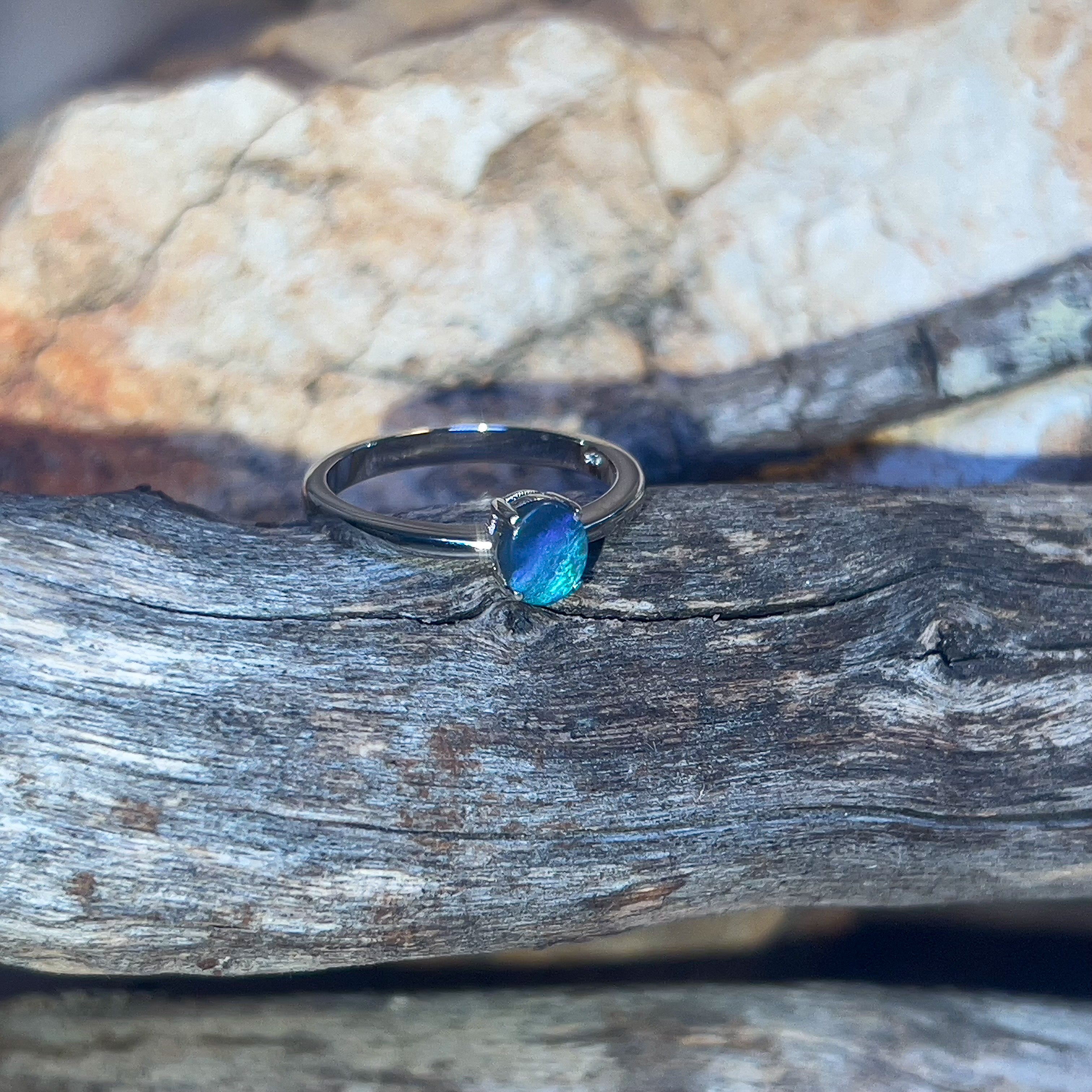 Sterling Silver Solitaire black opal 0.34ct ring - Masterpiece Jewellery Opal & Gems Sydney Australia | Online Shop