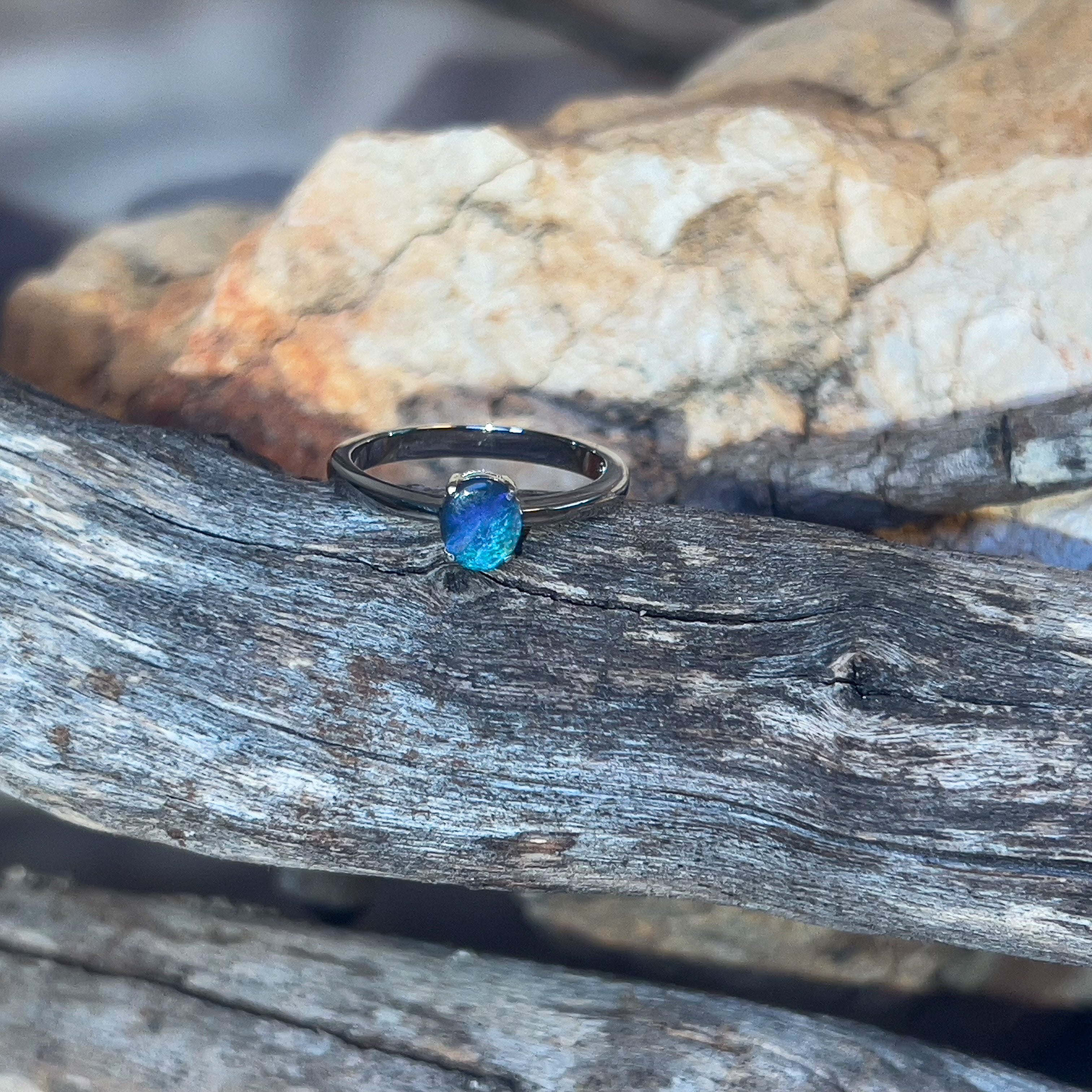Sterling Silver Solitaire black opal 0.34ct ring - Masterpiece Jewellery Opal & Gems Sydney Australia | Online Shop