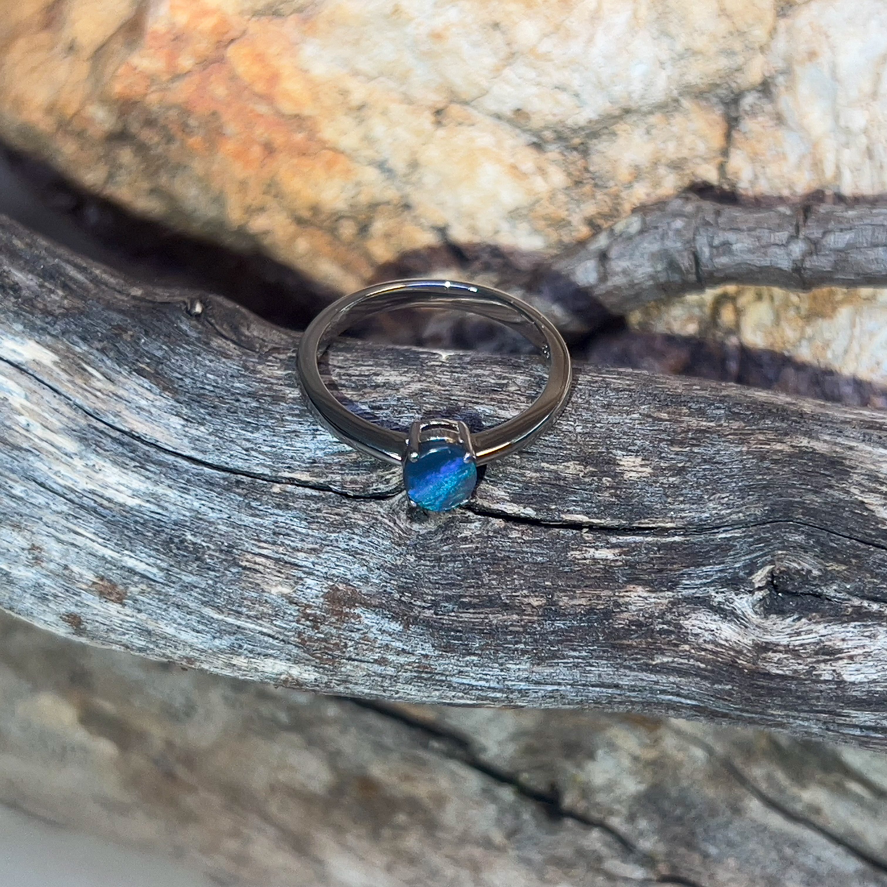 Sterling Silver Solitaire black opal 0.34ct ring - Masterpiece Jewellery Opal & Gems Sydney Australia | Online Shop