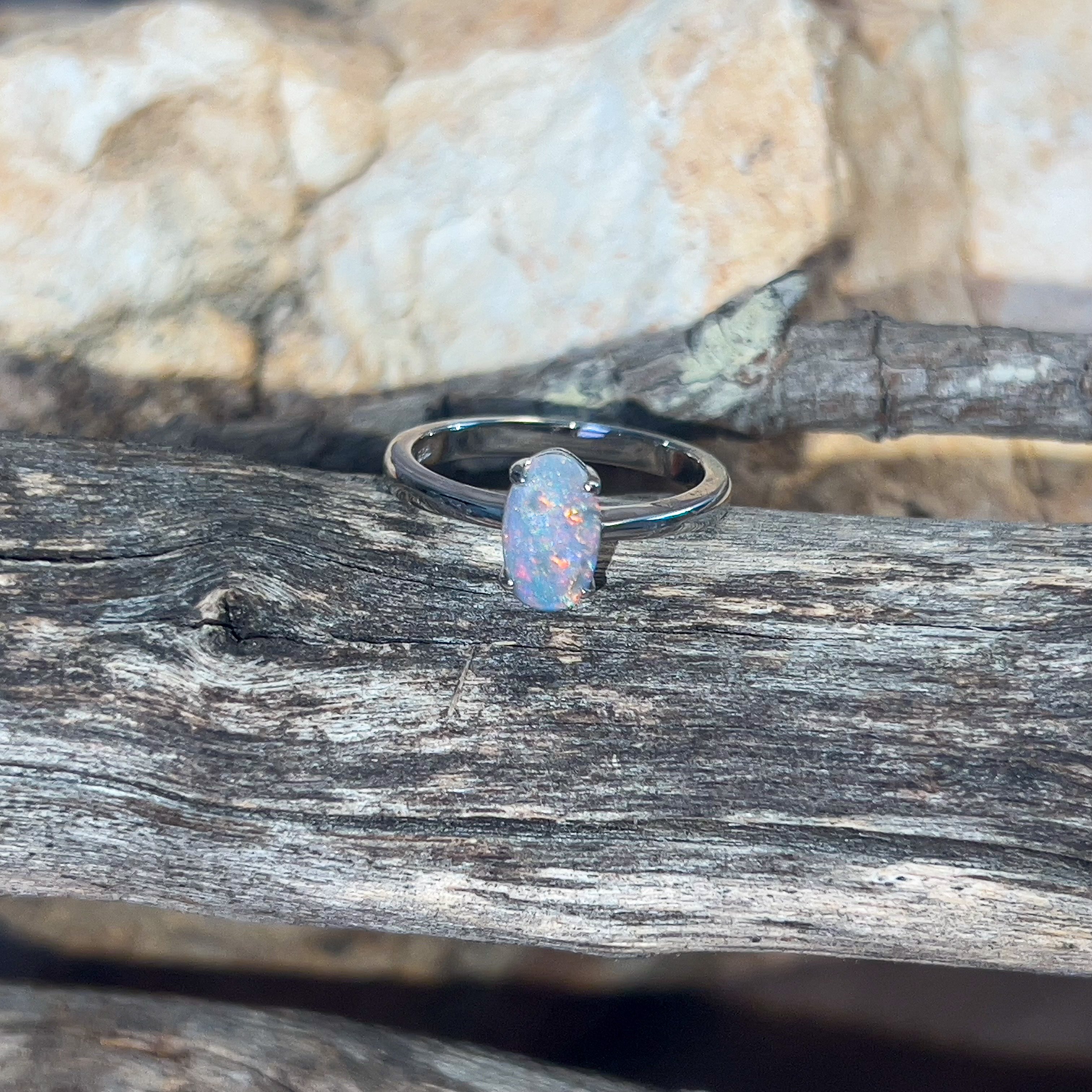 Sterling Silver Black Opal 0.67ct solitaire claw set ring - Masterpiece Jewellery Opal & Gems Sydney Australia | Online Shop
