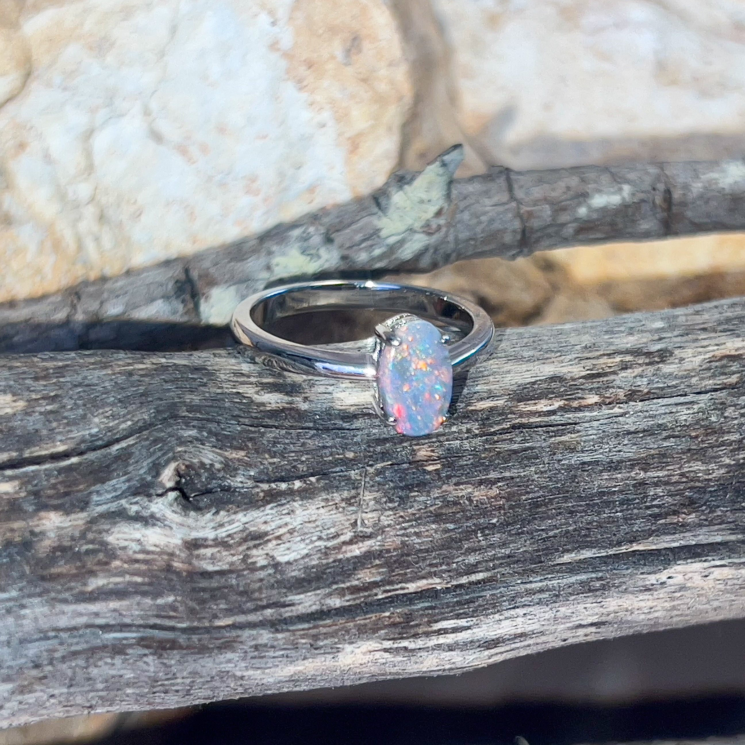 Sterling Silver Black Opal 0.67ct solitaire claw set ring - Masterpiece Jewellery Opal & Gems Sydney Australia | Online Shop