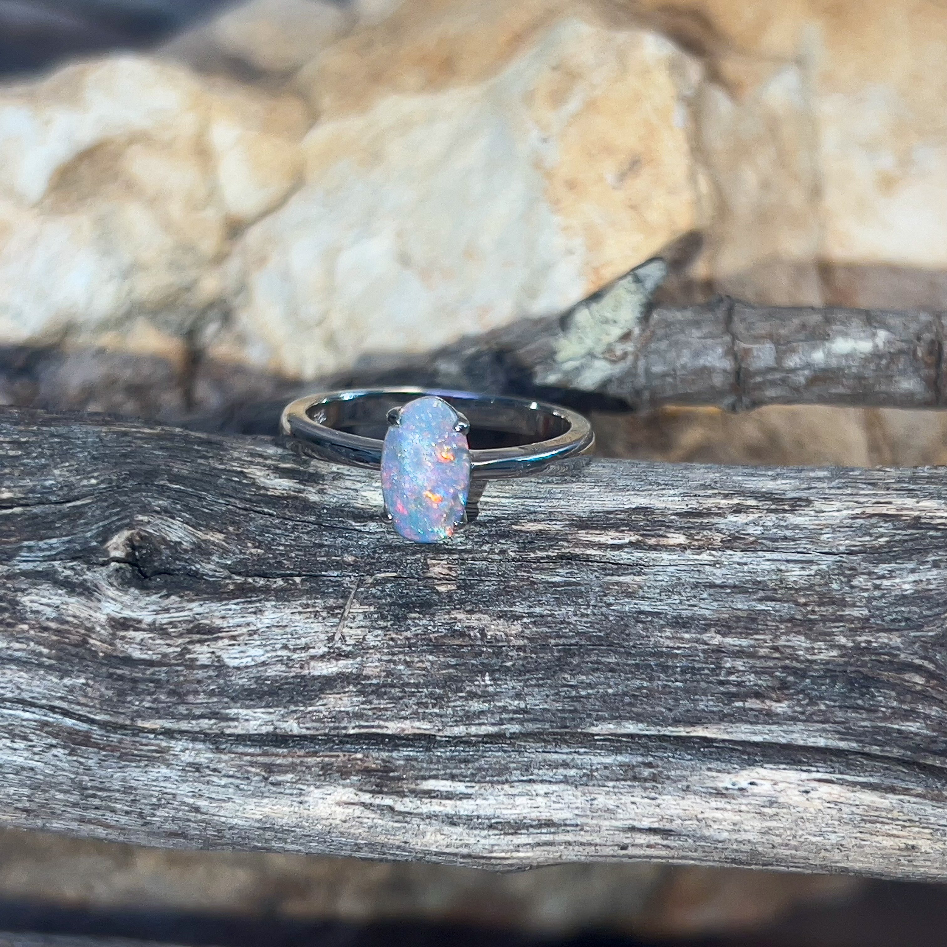 Sterling Silver Black Opal 0.67ct solitaire claw set ring - Masterpiece Jewellery Opal & Gems Sydney Australia | Online Shop