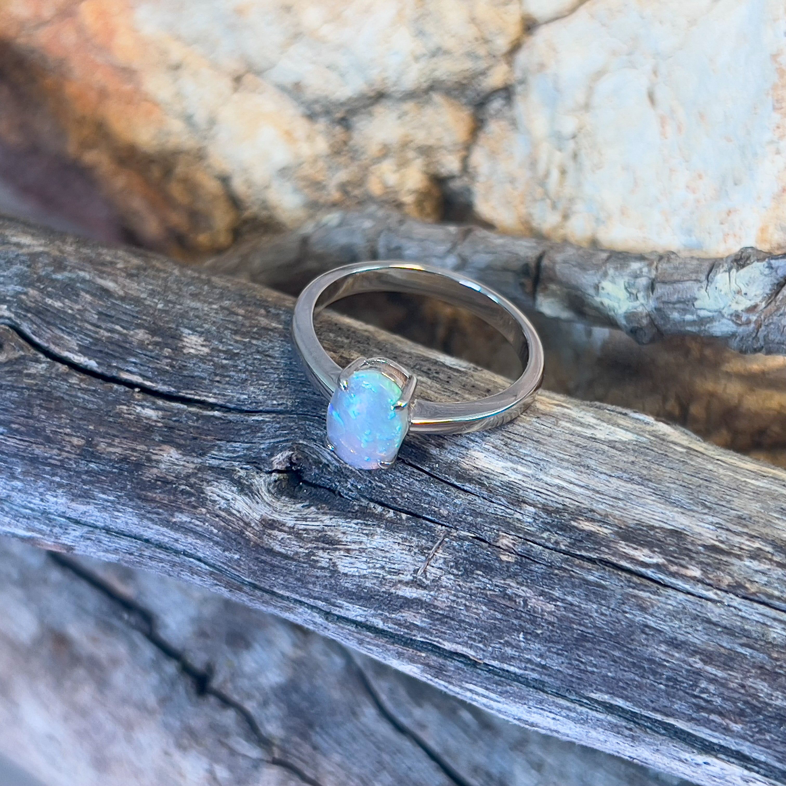 Sterling Silver Black Opal 0.84ct Oval solitaire ring - Masterpiece Jewellery Opal & Gems Sydney Australia | Online Shop