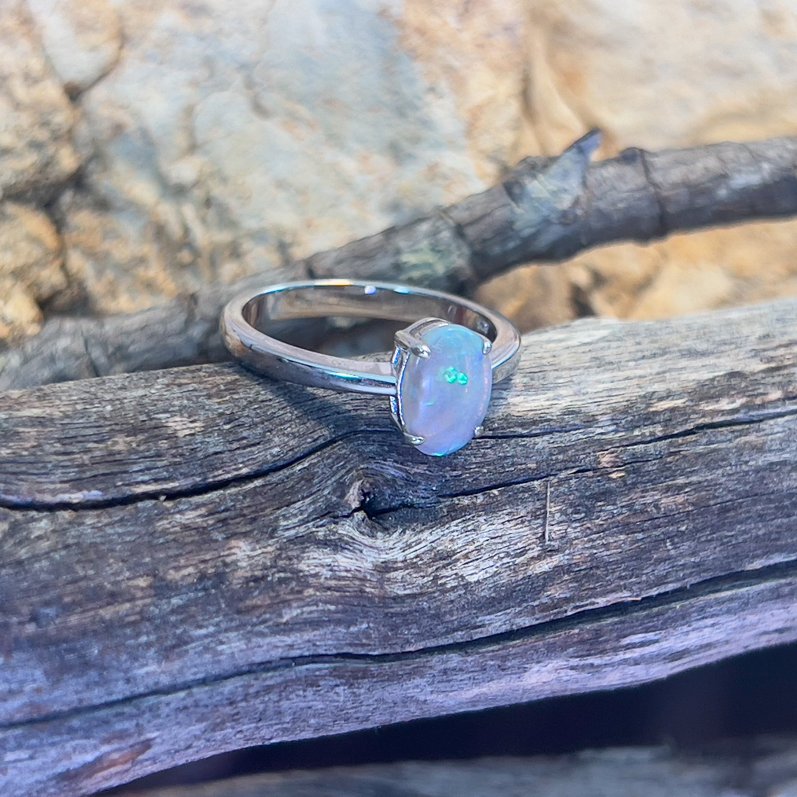Sterling Silver Black Opal 0.84ct Oval solitaire ring - Masterpiece Jewellery Opal & Gems Sydney Australia | Online Shop