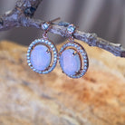 Rose Gold plated Sterling Silver dangling halo earrings 10x8mm White opals - Masterpiece Jewellery Opal & Gems Sydney Australia | Online Shop