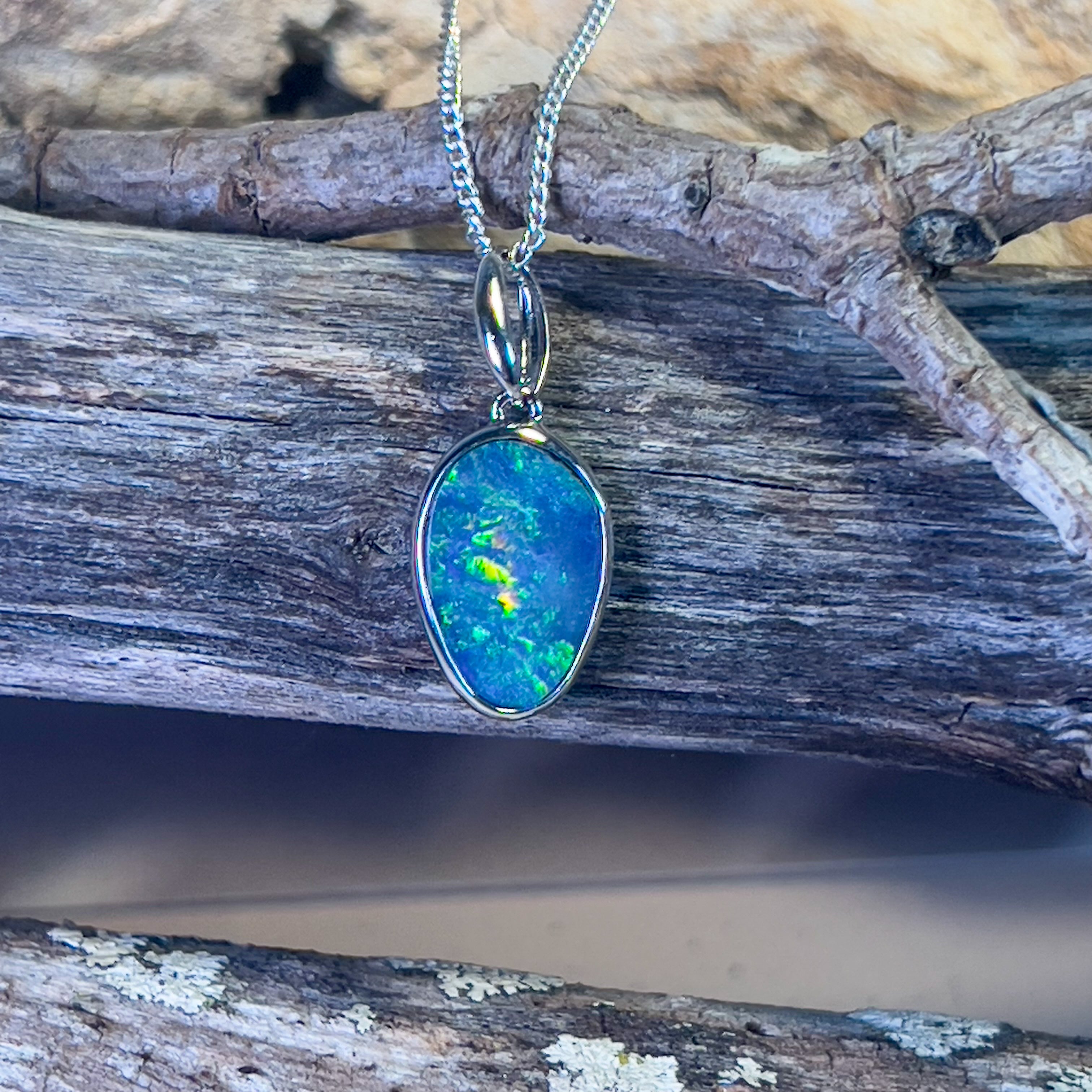 Sterling Silver Opal doublet drop shape pendant - Masterpiece Jewellery Opal & Gems Sydney Australia | Online Shop