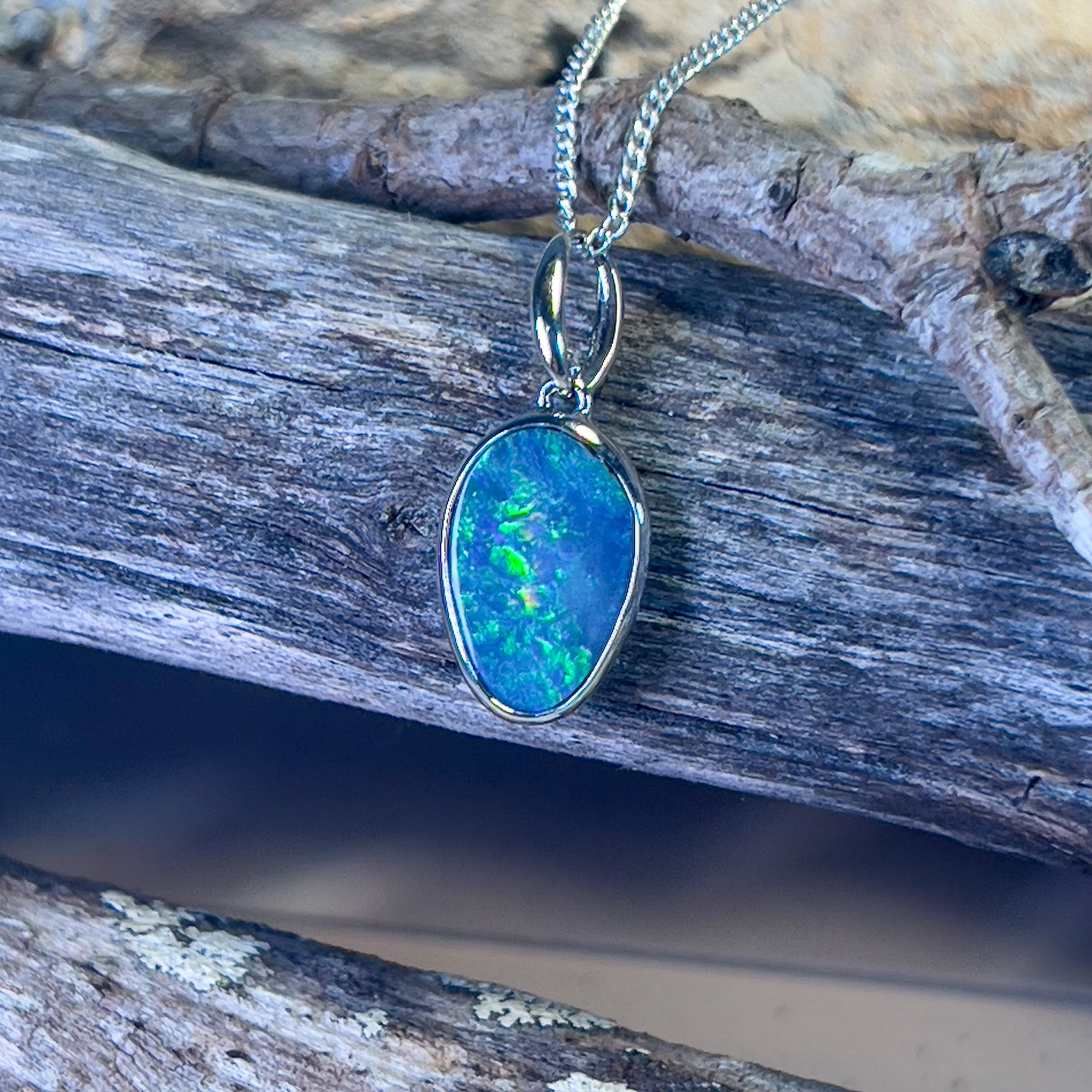 Sterling Silver Opal doublet drop shape pendant - Masterpiece Jewellery Opal & Gems Sydney Australia | Online Shop