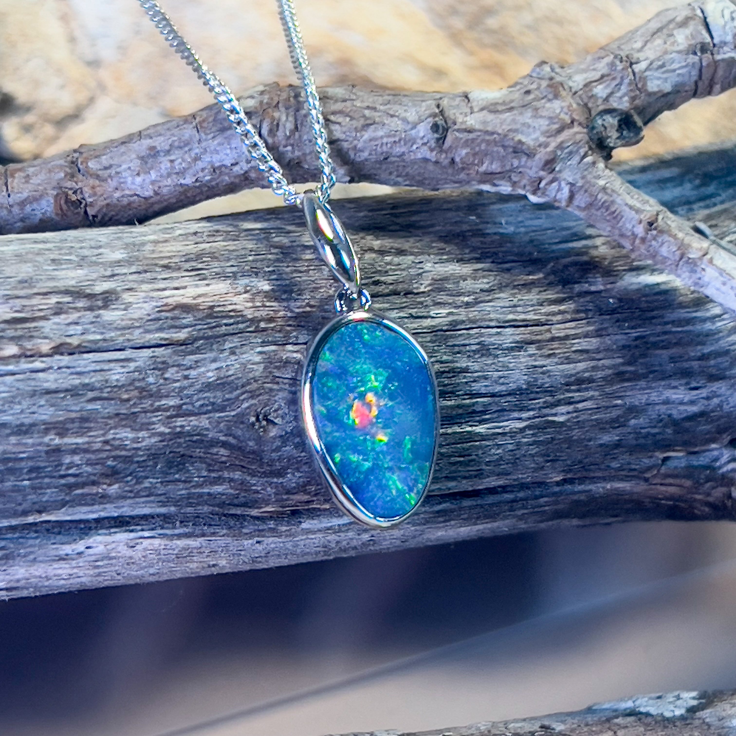 Sterling Silver Opal doublet drop shape pendant - Masterpiece Jewellery Opal & Gems Sydney Australia | Online Shop