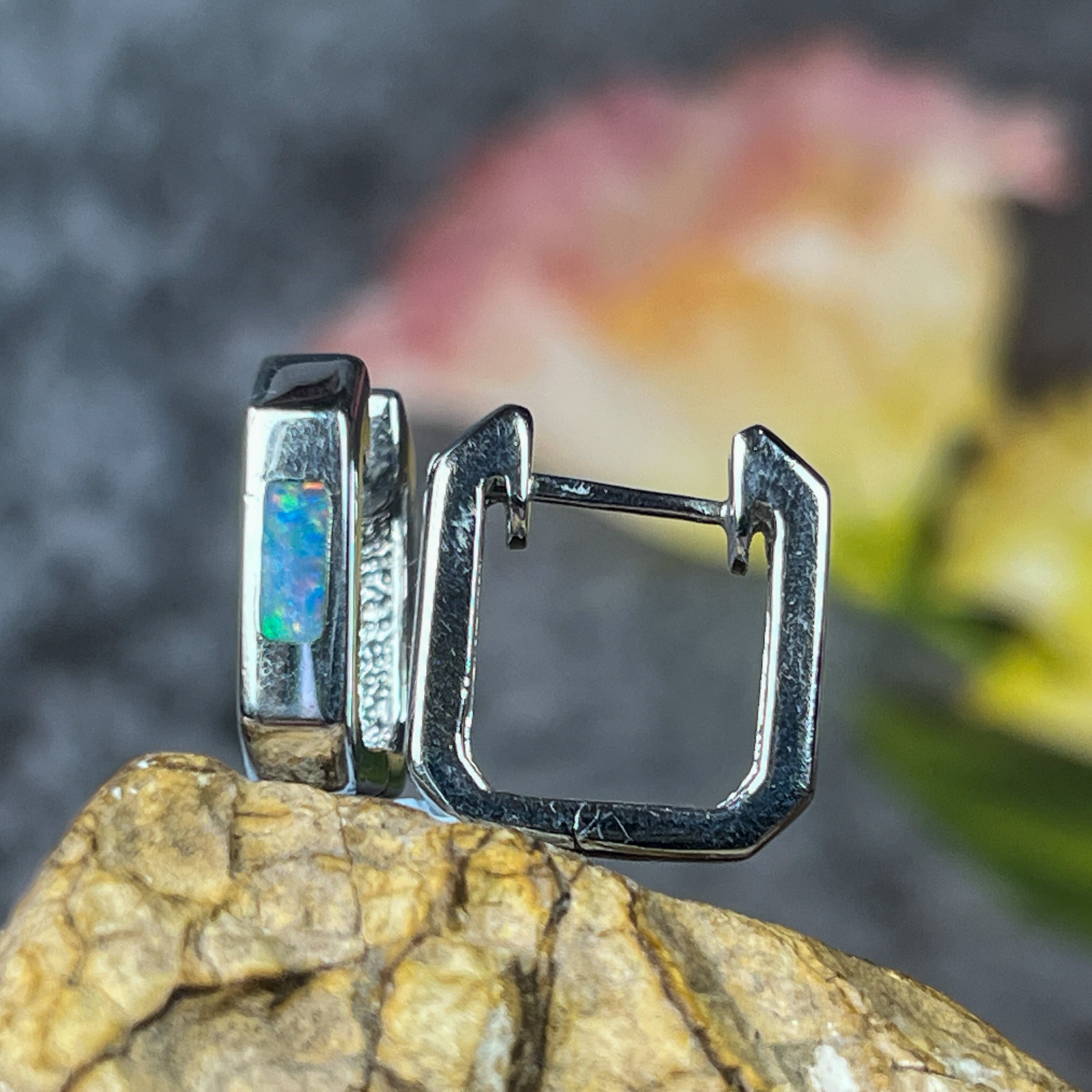 Handmade Silver Clip Earrings, Opal Inlay Studs, Dainty Birthstone Jewelry, Perfect Gift for Her - Minimalist Crystal Opal Earrings - Masterpiece Jewellery Opal & Gems Sydney Australia | Online Shop