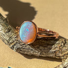 Rose Gold plated Sterling Silver 9x7mm White Opal ring bezel set - Masterpiece Jewellery Opal & Gems Sydney Australia | Online Shop