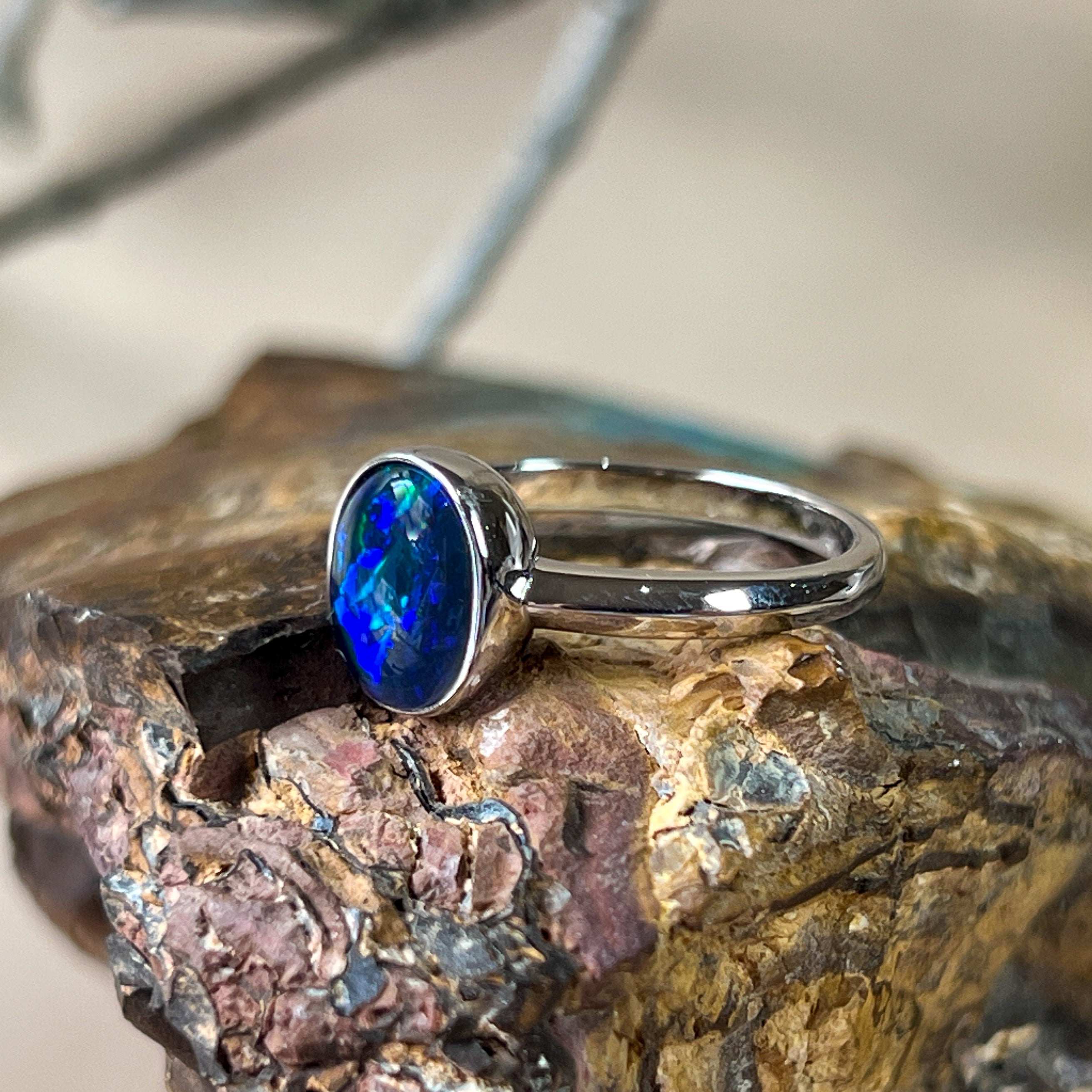 Sterling Silver 9x7mm Triplet Opal ring bezel solitaire - Masterpiece Jewellery Opal & Gems Sydney Australia | Online Shop