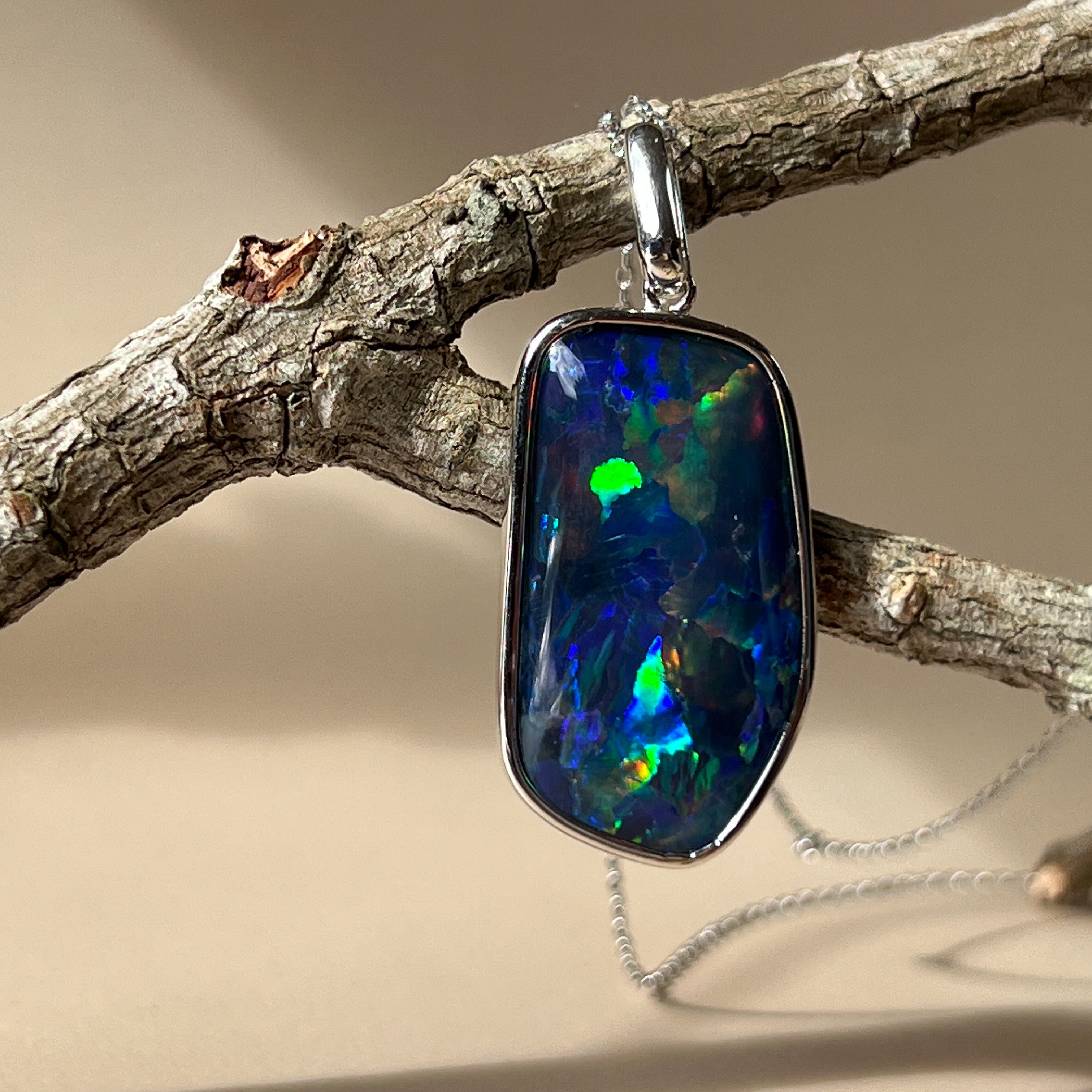 Sterling Silver Freeform Triplet Opal Necklace - 28x15mm Rectangular Pendant, Minimalist Gemstone Jewelry, Ideal Gift for Her - Masterpiece Jewellery Opal & Gems Sydney Australia | Online Shop