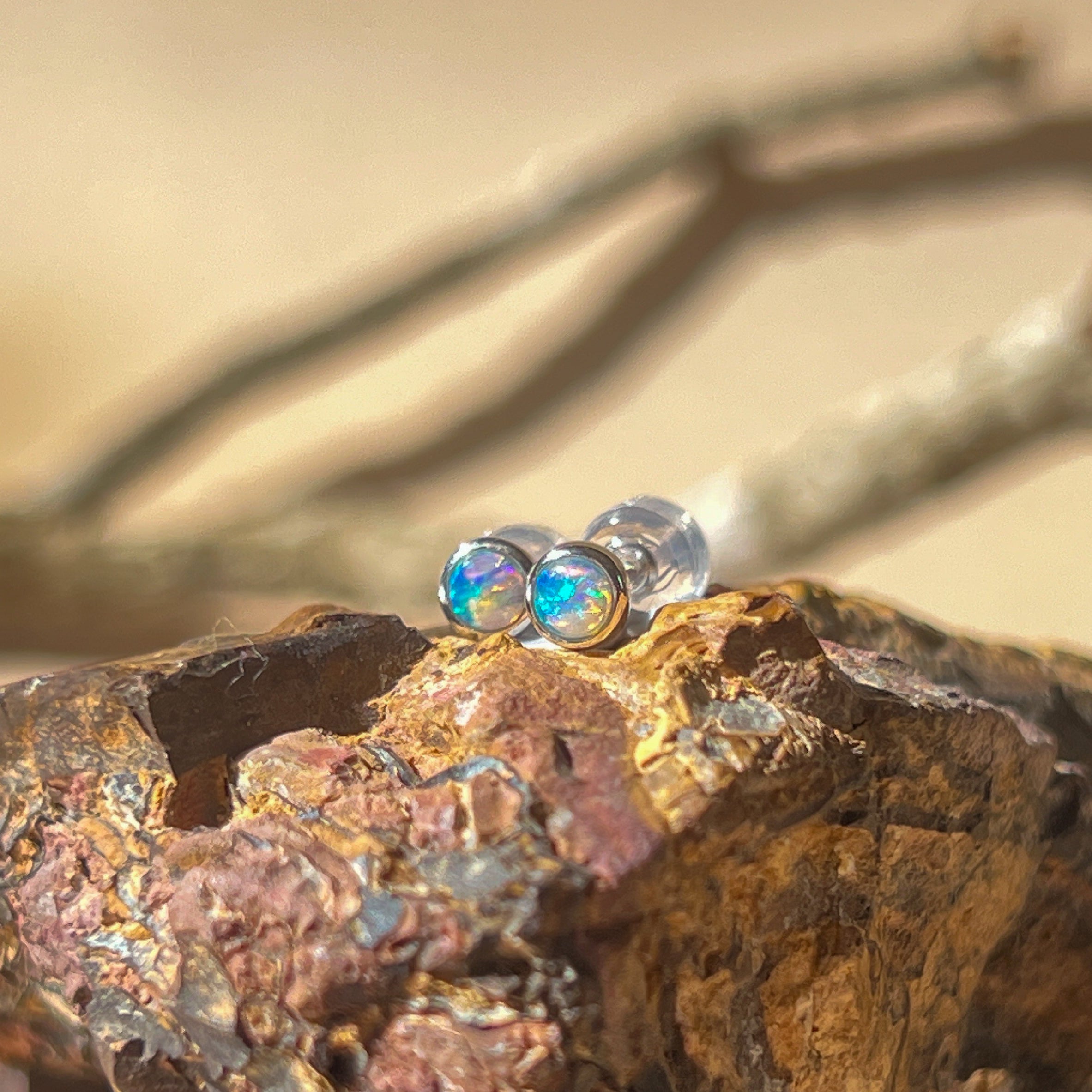 One pair of 9kt White Gold 4mm Crystal Opal studs - Masterpiece Jewellery Opal & Gems Sydney Australia | Online Shop