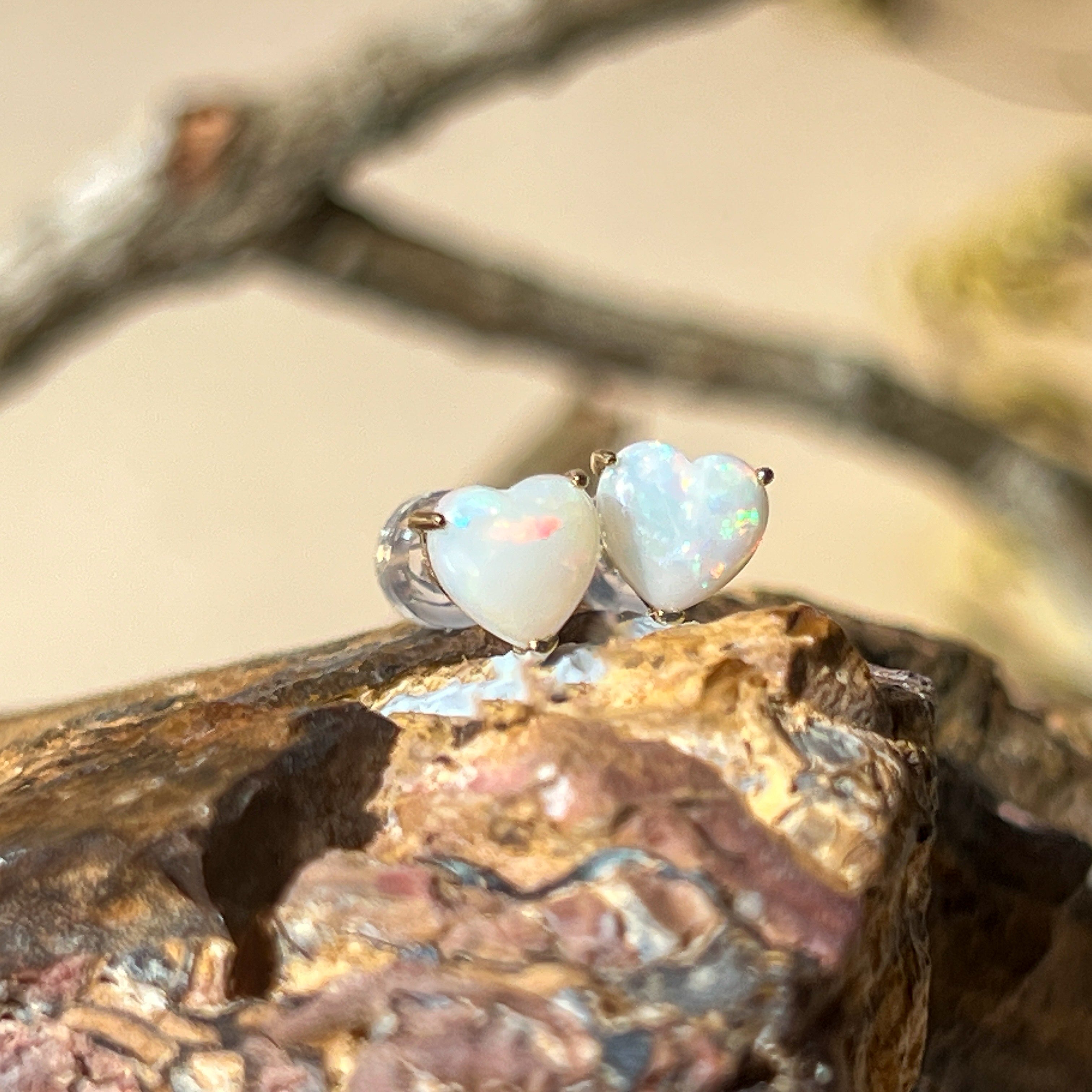 9kt Yellow Gold 6mm Heart shape Opal earrings studs - Masterpiece Jewellery Opal & Gems Sydney Australia | Online Shop