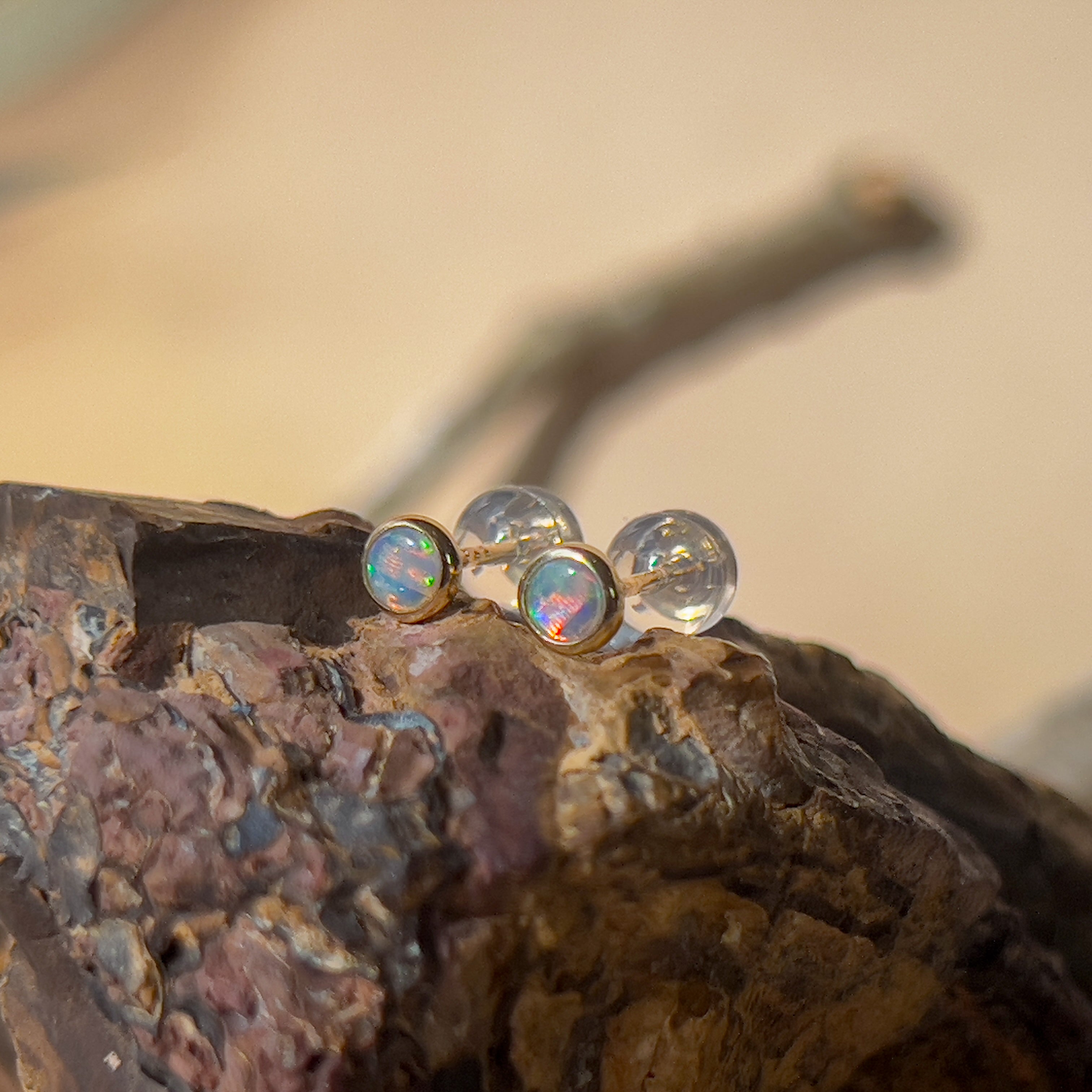 9kt Yellow Gold pair of 4mm Crystal Opal earrings bezel studs - Masterpiece Jewellery Opal & Gems Sydney Australia | Online Shop