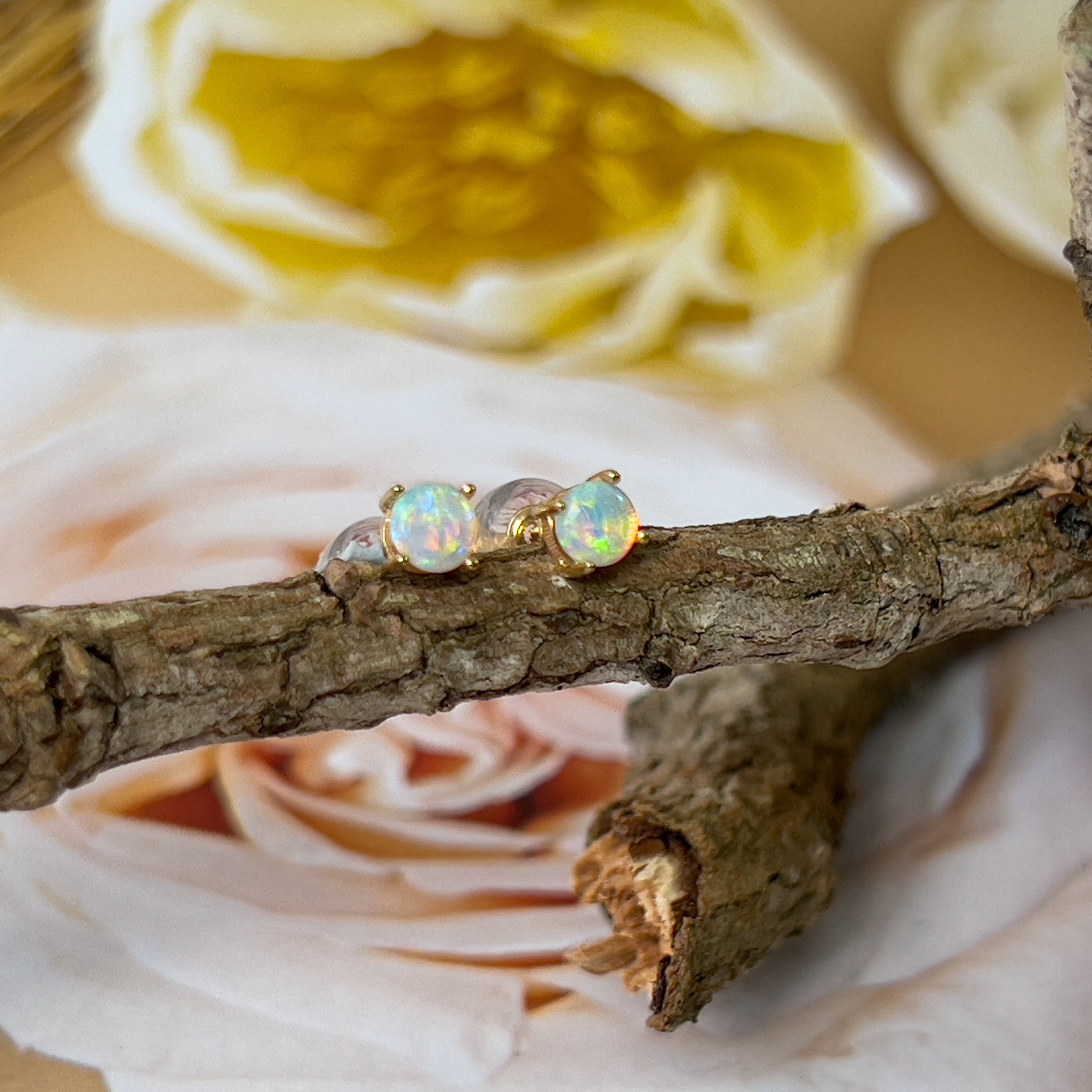 9kt Yellow Gold pair of 3.5mm Crystal Opal earrings studs - Masterpiece Jewellery Opal & Gems Sydney Australia | Online Shop