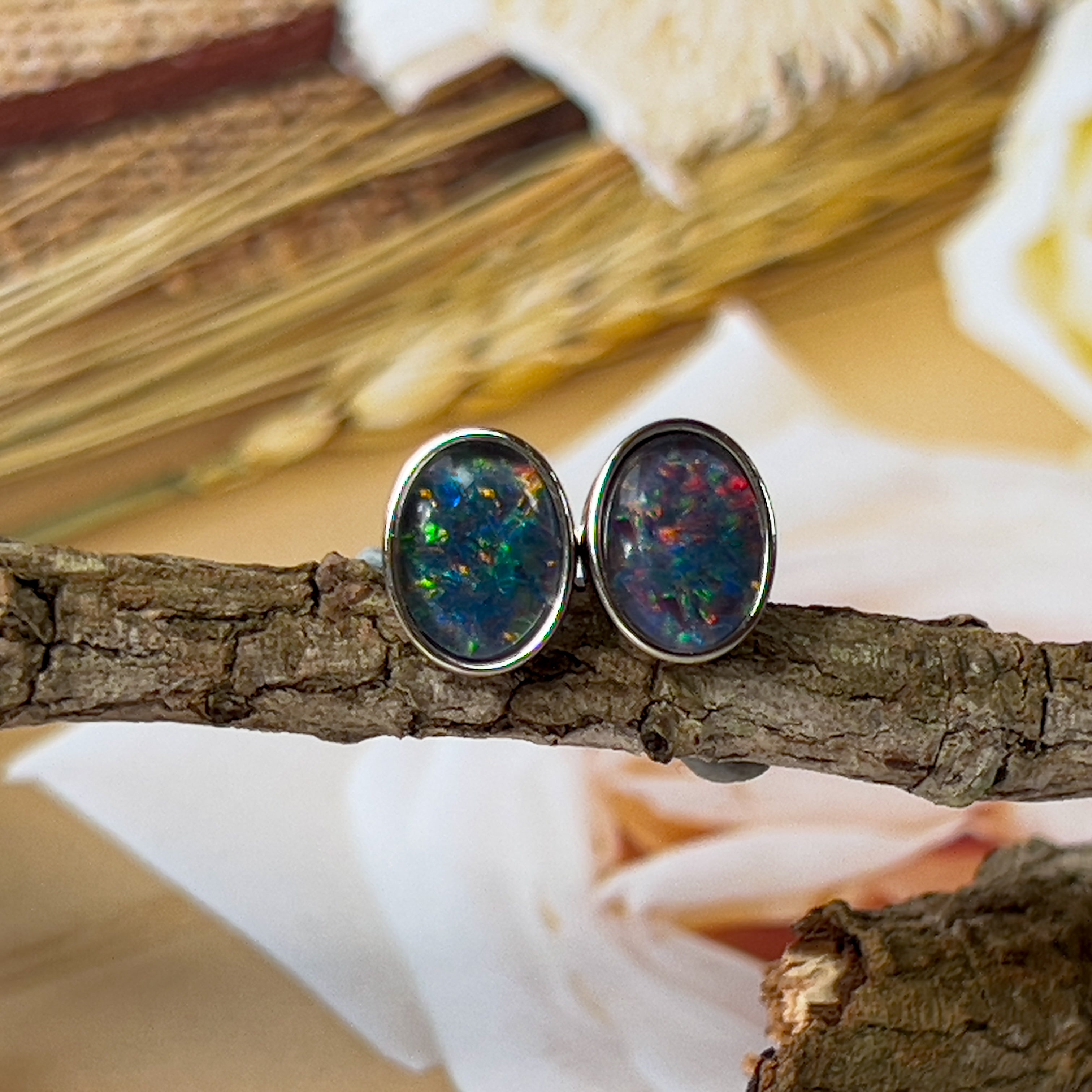 Sterling Silver Opal Triplet studs 10x8mm - Masterpiece Jewellery Opal & Gems Sydney Australia | Online Shop