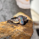 14kt White Gold Boulder Opal 1.8ct and Diamond Opal ring - Masterpiece Jewellery Opal & Gems Sydney Australia | Online Shop