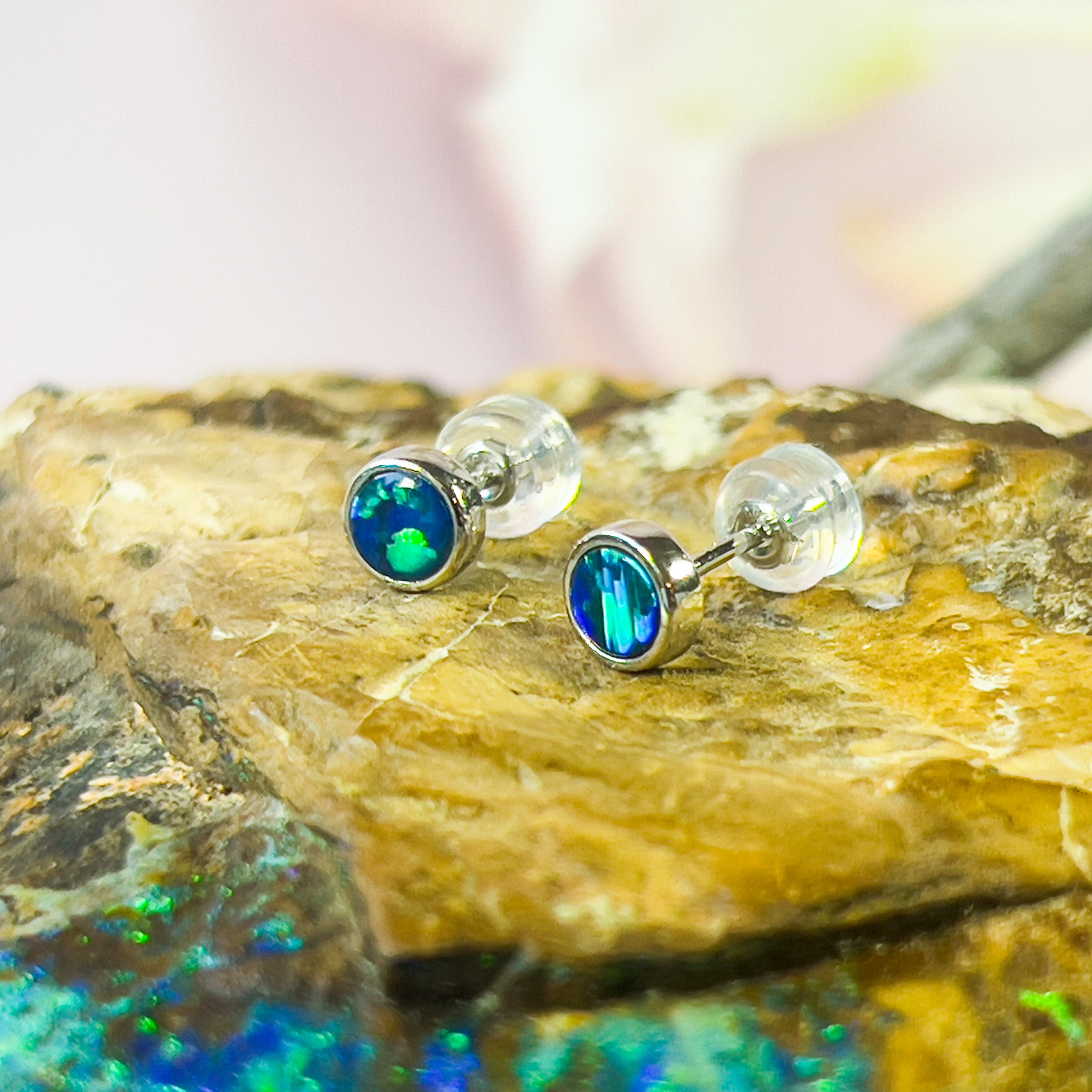 Handmade Opal Stud Earrings - Gold/Silver | Dainty & Cute | Crystal Fire Opal Jewelry | Gift for Her 3mm - Masterpiece Jewellery Opal & Gems Sydney Australia | Online Shop