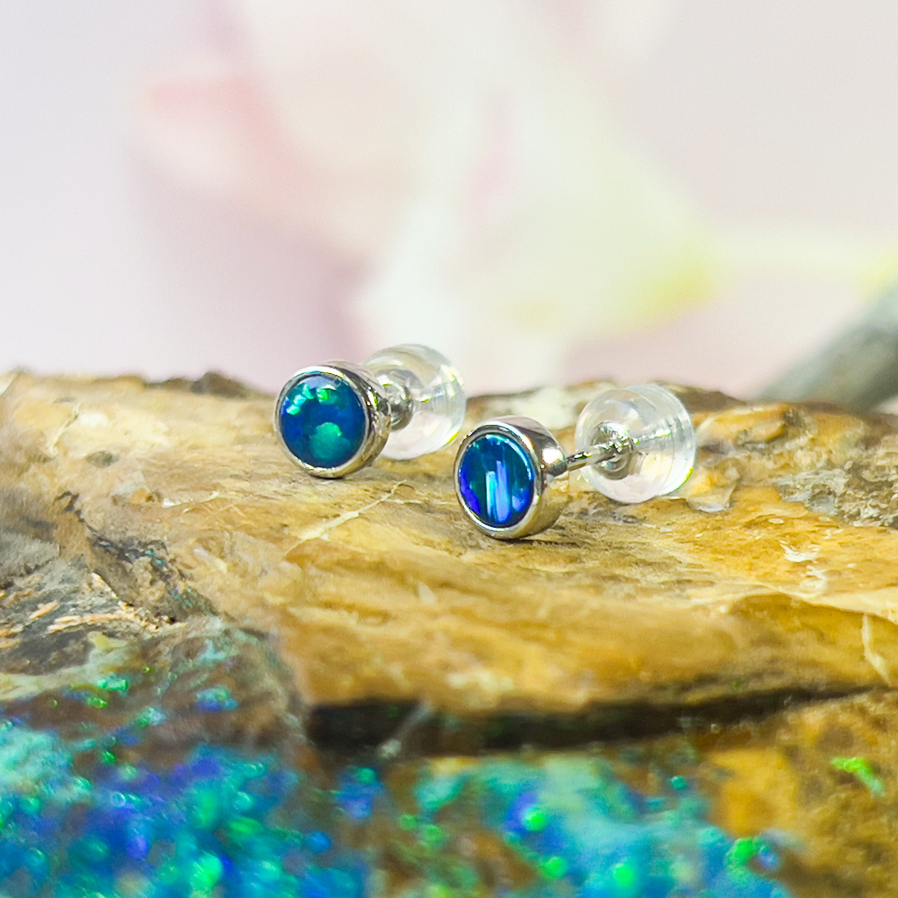 Handmade Opal Stud Earrings - Gold/Silver | Dainty & Cute | Crystal Fire Opal Jewelry | Gift for Her 3mm - Masterpiece Jewellery Opal & Gems Sydney Australia | Online Shop