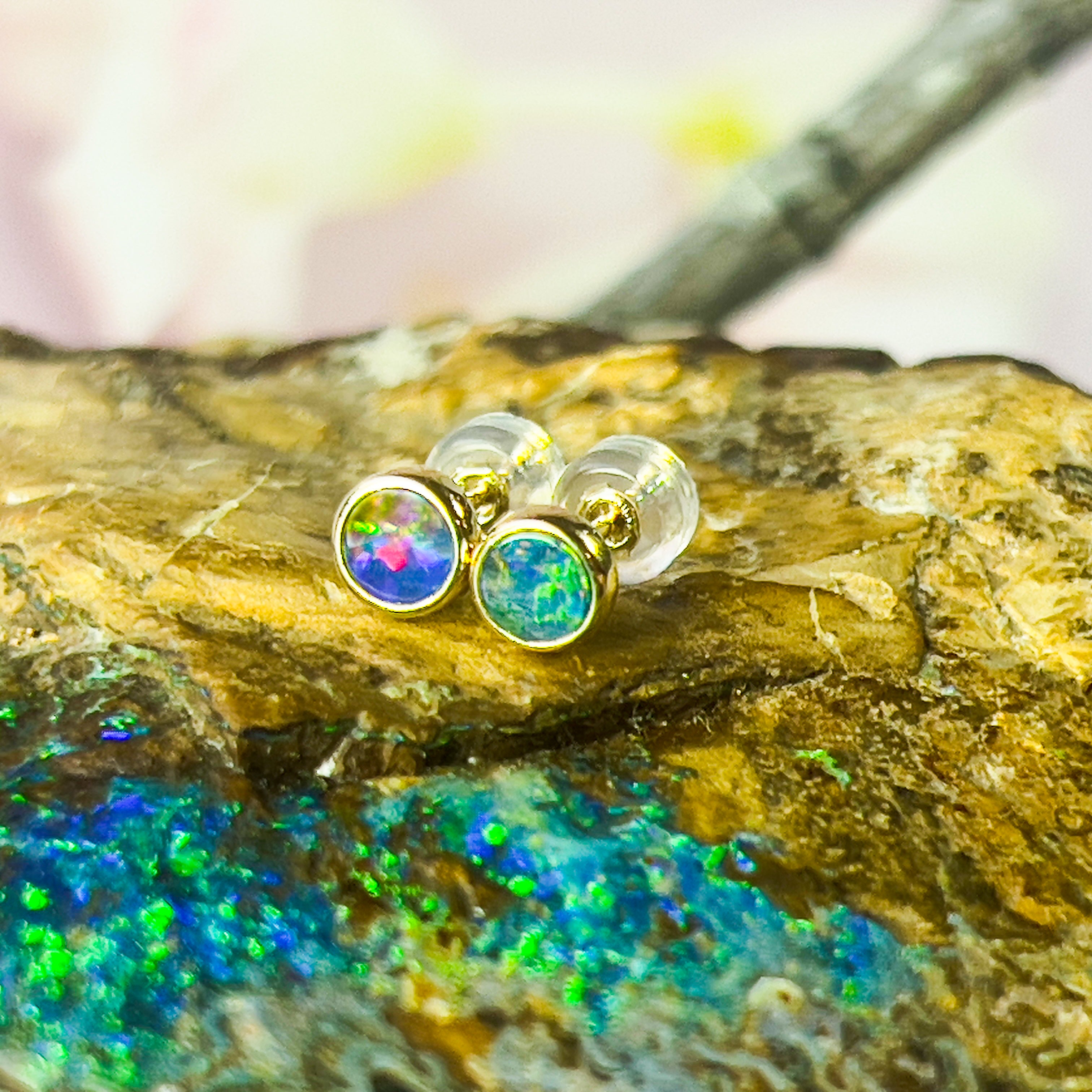 Handmade Opal Stud Earrings - Gold/Silver | Dainty & Cute | Crystal Fire Opal Jewelry | Gift for Her 3mm - Masterpiece Jewellery Opal & Gems Sydney Australia | Online Shop